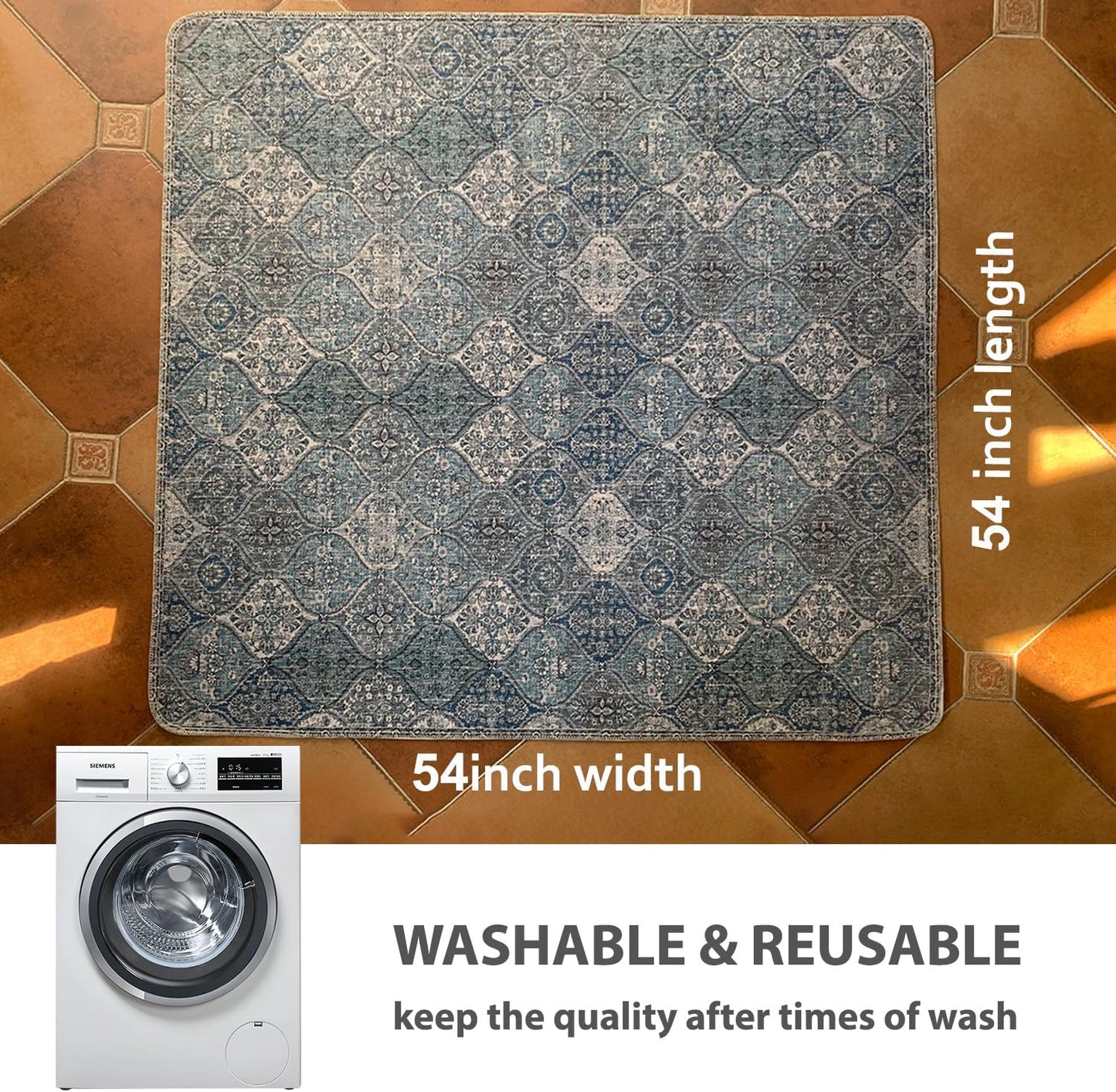 nunubaby Washable Pee Pads for Dogs, Stylish, Non-Slip and Leak-Proof Pee Pads. Reusable Potty Pads for Dogs for Crates and Floors.(Blue/Multi, 54" x54" )