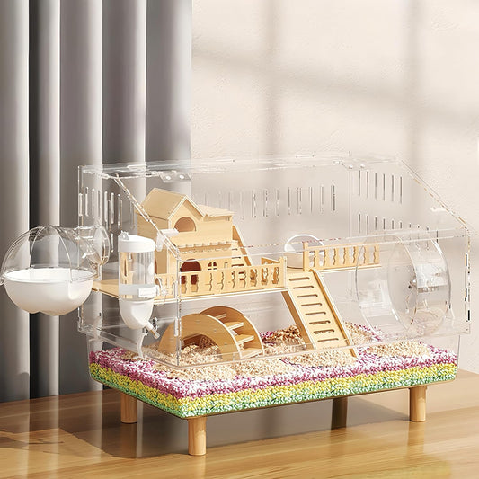 8 in 1 Acrylic Hamster Cage with All Accessories,18.5"x11.8"x14.6",2-Layer Hamster House with Full Transparent Viewing,Top Open Mouse Cage for Pet Mice,Hamster Habitat for Dwarf Hamster,Gerbils