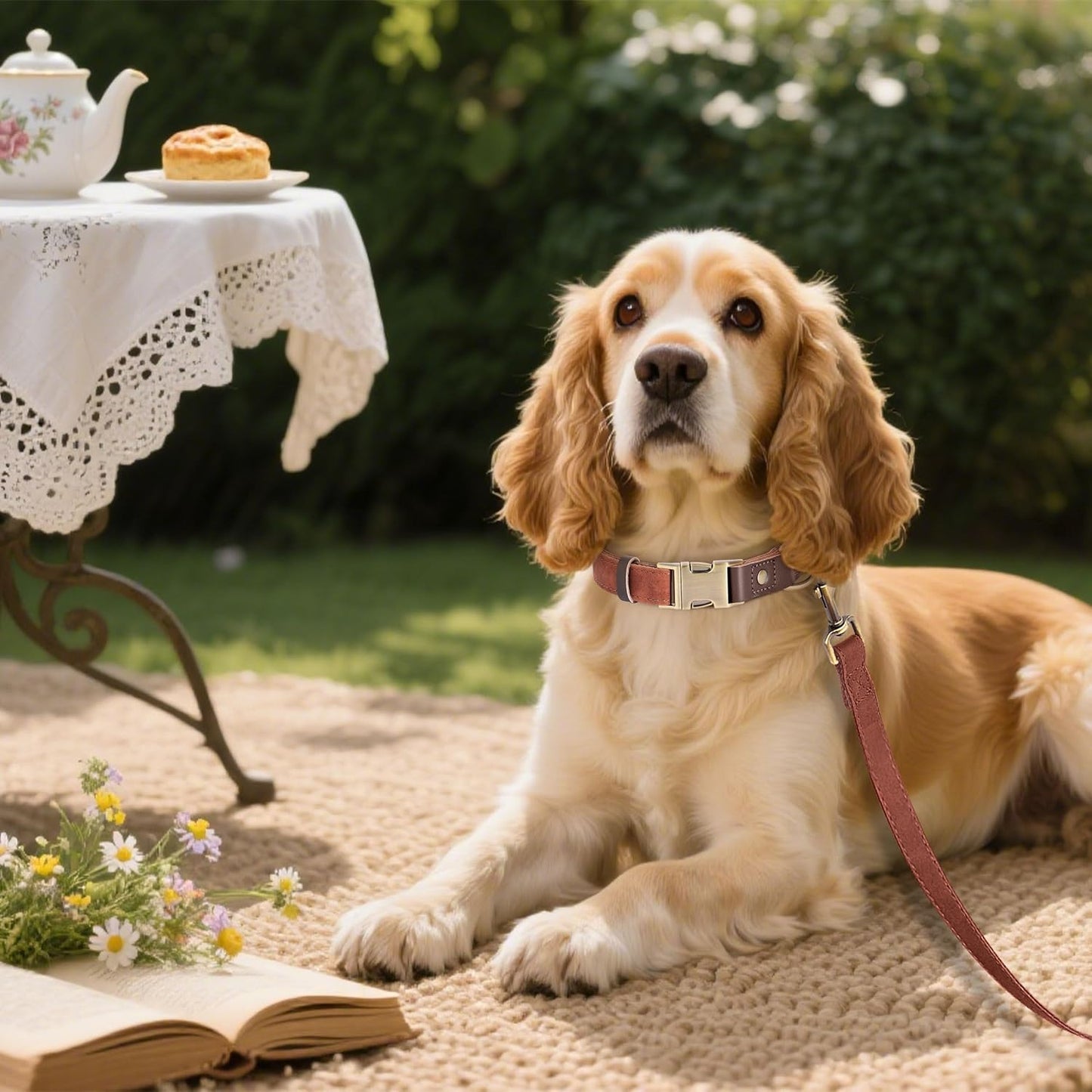 Didog Soft PU Leather Dog Collars for Medium Dogs,Classic Adjustable Dog Collars with Quick Release Metal Buckle,Easy Clean and Comfortable with Nylon Lining,M Neck 13-19"