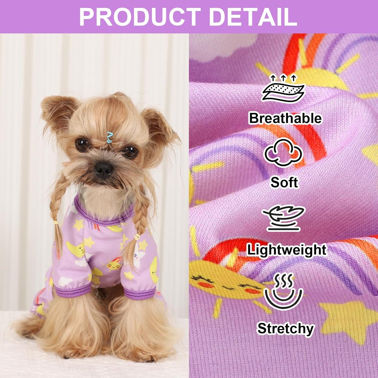 Dog Pajamas Pjs Spring Summer Dog Clothes for Small Dogs Girl - Boy - Small Size Dogs, Soft Stretchy Puppy Clothes Doggie Onesies Cat Pet Jammies Outfit (Star Purple, Large)