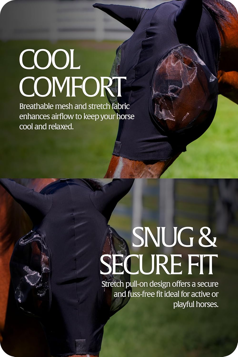 Equinavia Bug Out Fly Mask | Against Flies, Insects, UV Rays - Black - Horse