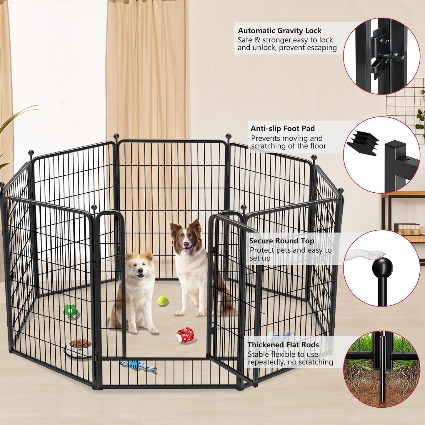 Dog Playpen 40 inch 36 Panels Indoor Outdoor Dog Pen for Large/Medium/Small Dogs Heavy Duty Metal Dog Fence Outdoor for Yard, Puppy Playpen with Door Portable Pet Fence for RV Camping Yard
