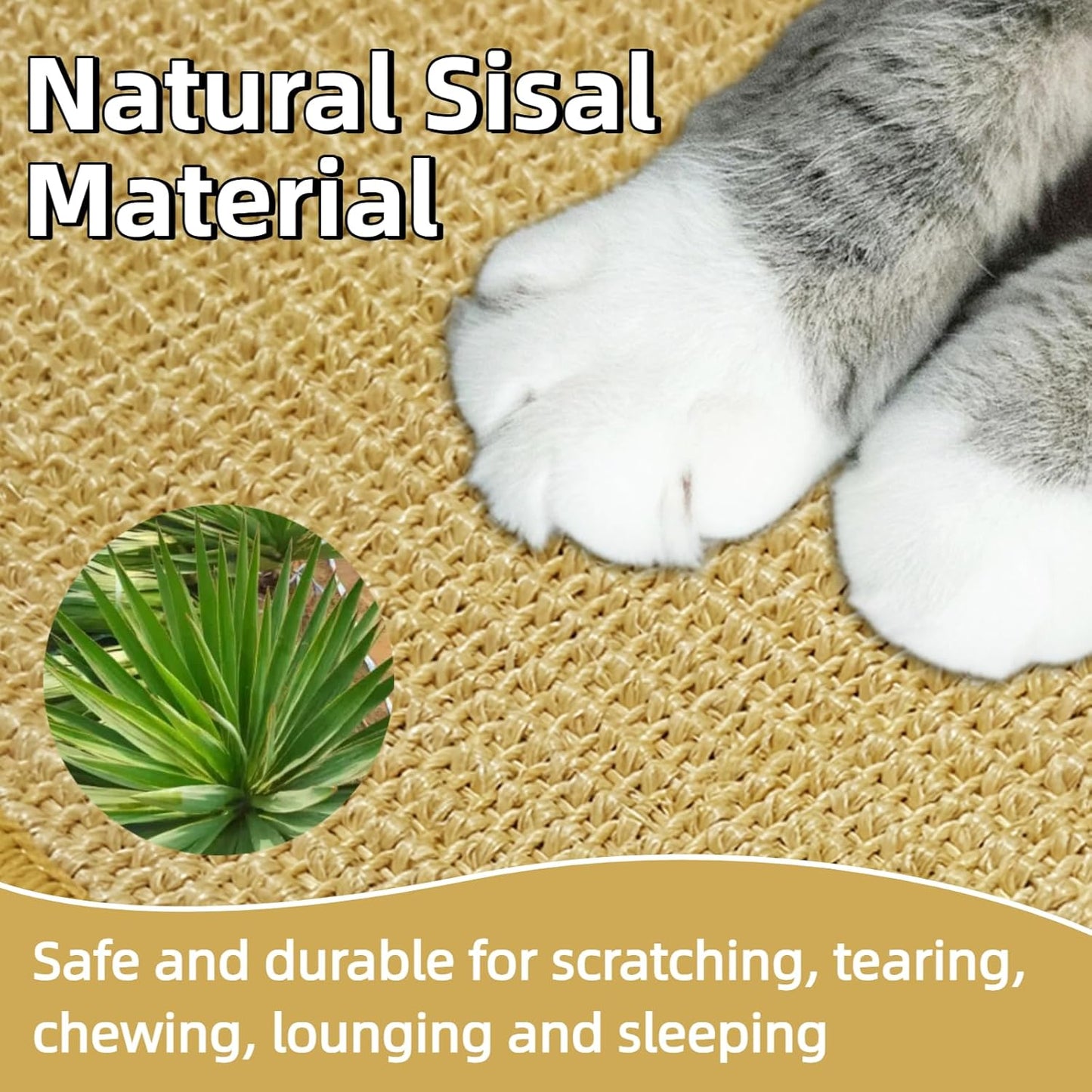DYAUS Bunny Scratch Pad, Natural Sisal Rabbit Scratching Mat for Claws and Teeth Care, Indoor Bunny Chew Toys Bunny Bed for Biting Sleeping Nesting (1PC, 16x12in)