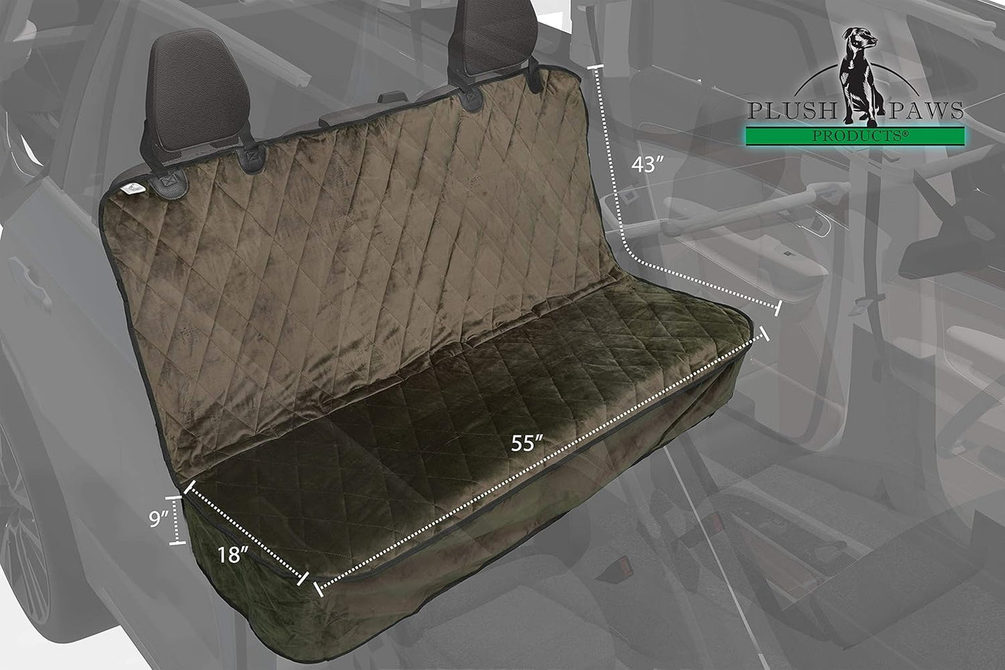 Plush Paws Products Velvet Rear Car Seat Protector w/o Hammock | Washable & Waterproof Back Seat Dog Cover for Car, Truck, & SUV | Nonslip, Tear Resistant Pet Seat Cover | Regular Charcoal