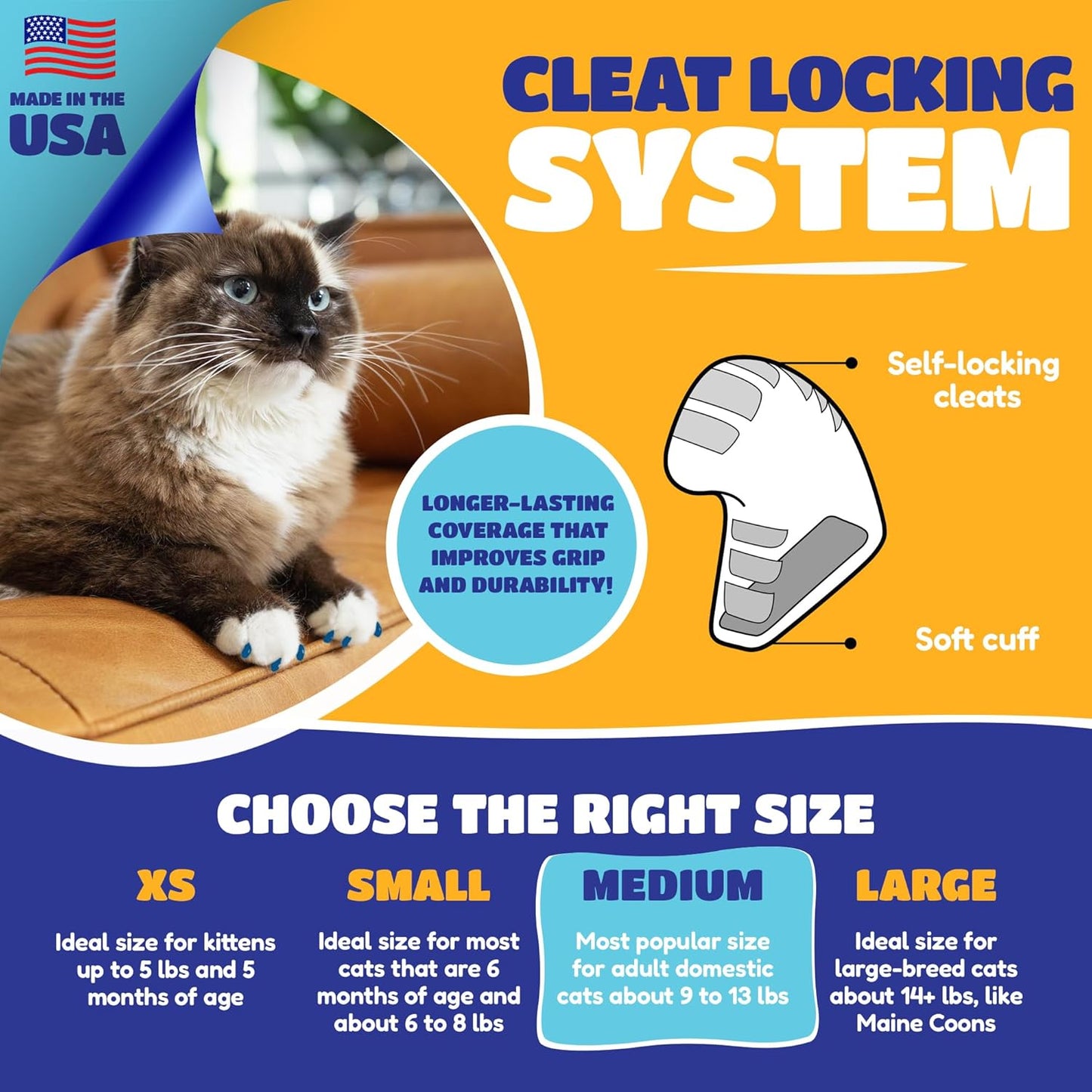 Soft Claws Cat Nail Caps for Large Cats – (40 Caps, Black) - Made in USA - Veterinarian-Developed | Protects Furniture & Skin - Easy to Apply, Long-Lasting Anti-Scratch Soft Cat Claw Covers.