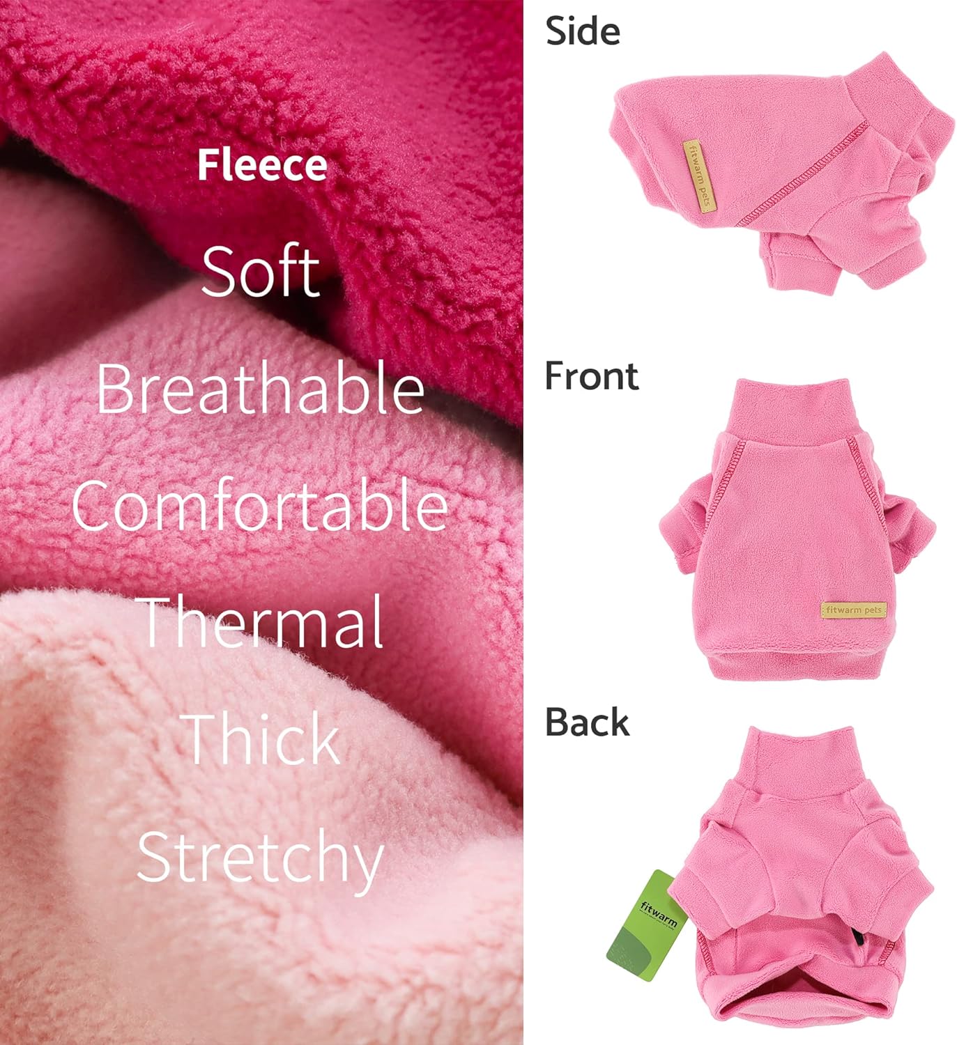 Fitwarm Classic Fleece Dog Sweater, Turtleneck Dog Sweatshirt, Cat Apparel, Pink, Rose, Baby Pink, XXL