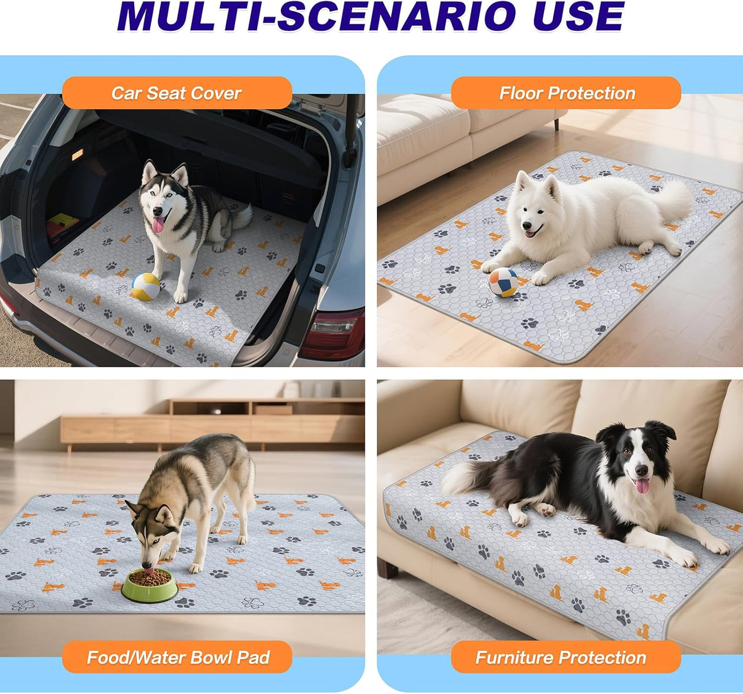 Washable Pee Pads for Dogs, 2 Pack Absorbent Reusable Training Dog Pads Pet Puppy Pads, Non-Slip Potty Pads for Whelping, Playpen, Crate, Bed, Orange, 24"x48"