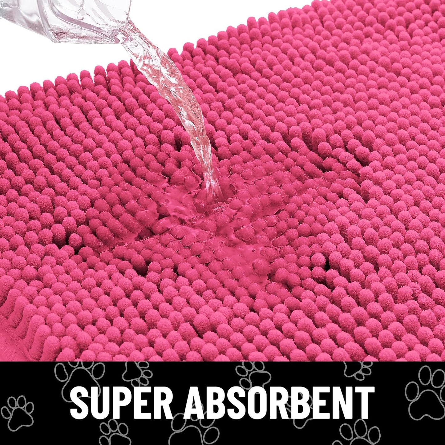 Smiry Dog Door Mat for Muddy Paws, Absorbent Dirt Trapper Non Slip Quick Dry Washable Chenille Mat for Mud Dogs, Entry Rug for Indoor and Outdoor (30x20 Inches, Hot Pink)