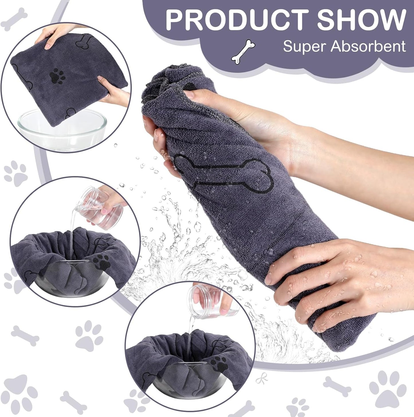 Chumia 8 Pcs Dog Towels for Drying Dogs Cats Pet Towels Bulk Puppy Microfiber Quick Drying Paw Bath Bathing Supplies Absorbent for Medium Pets(Gray,55 x 28 Inch)