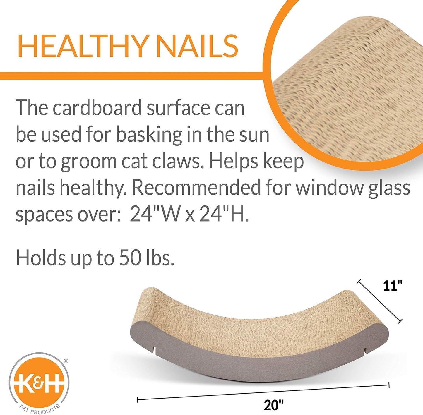 K&H Pet Products EZ Mount Cat Window Perch Kitty Sill Scratcher Cradle, Sturdy Window Perch for Large Cats, Steel Frame Scratcher Hammock with Strong Suction Cups for Glass - 20 X 11in Cardboard