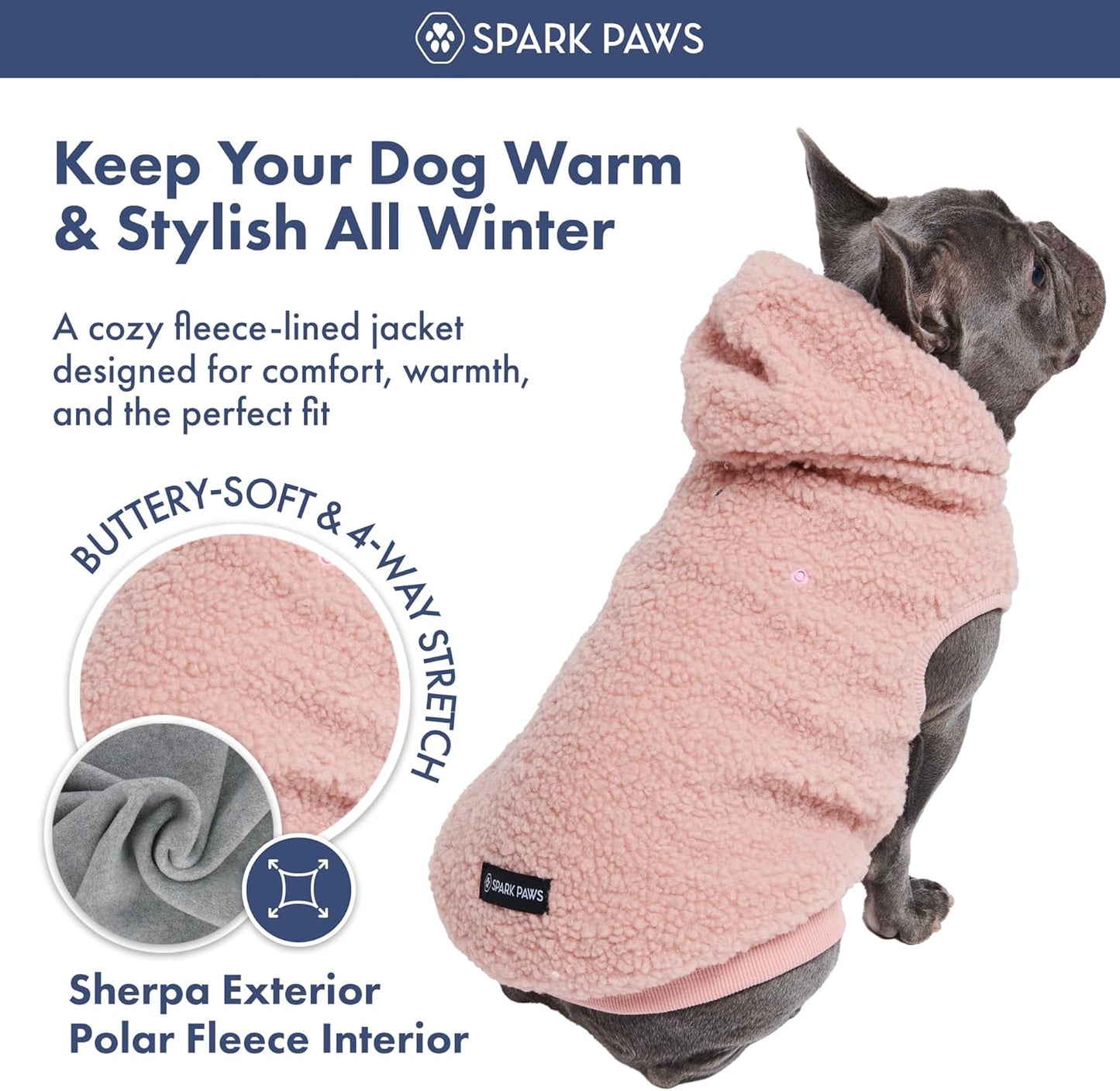 Spark Paws Teddy Dog Sweater, Sherpa Jacket Vest with Warm Fleece Lining, Winter Coat Suitable for Small Medium Large XL XXL Breeds - Pink - 4XL