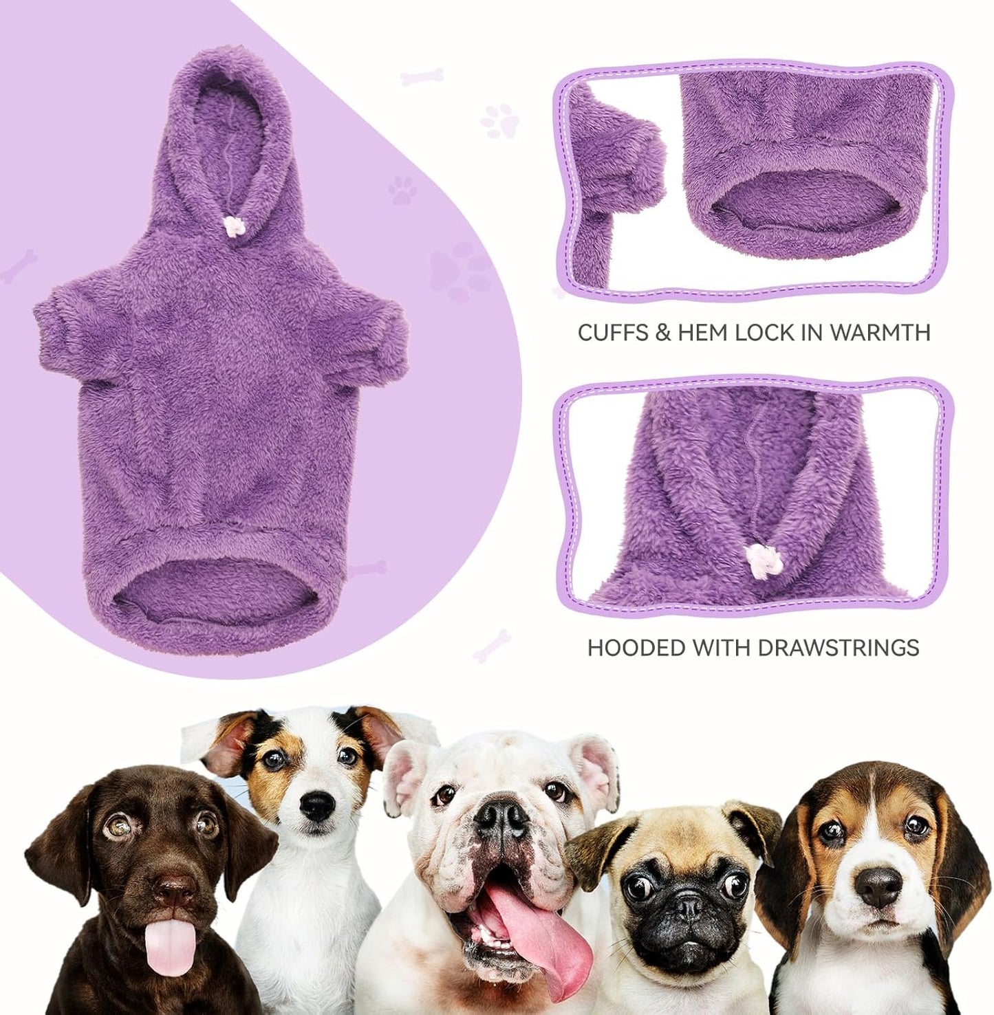 Fuzzy Dog Sweaters for Small Dogs Dog Hoodie Soft Double-Sided Plush Fleece Pet Sweater Pet Clothes Coats Hoodie Sherpa Hooded Sweatshirt(Purple-S)