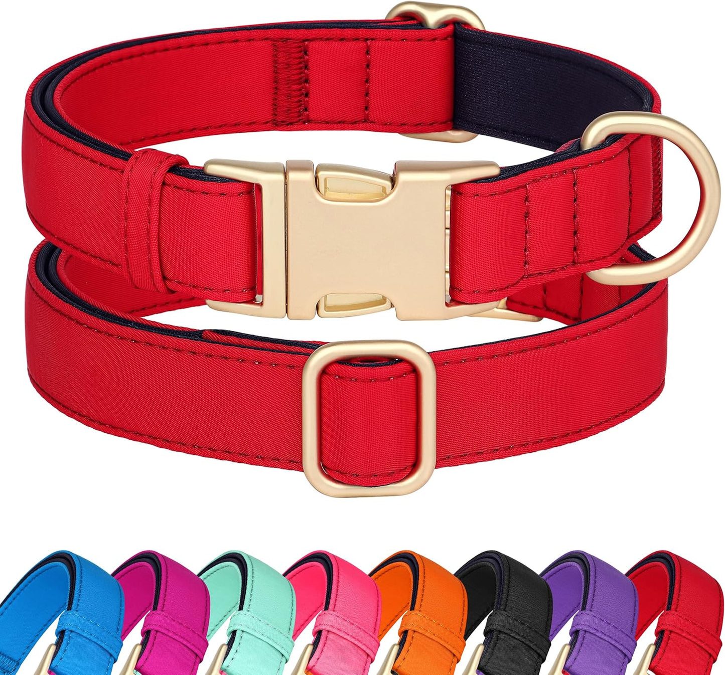 Didog Soft Padded Dog Collar for Large Dogs, Colorful and Durable Pet Collar with Quick Release Buckle, Light and Breathable for Daily Walking, Red, L