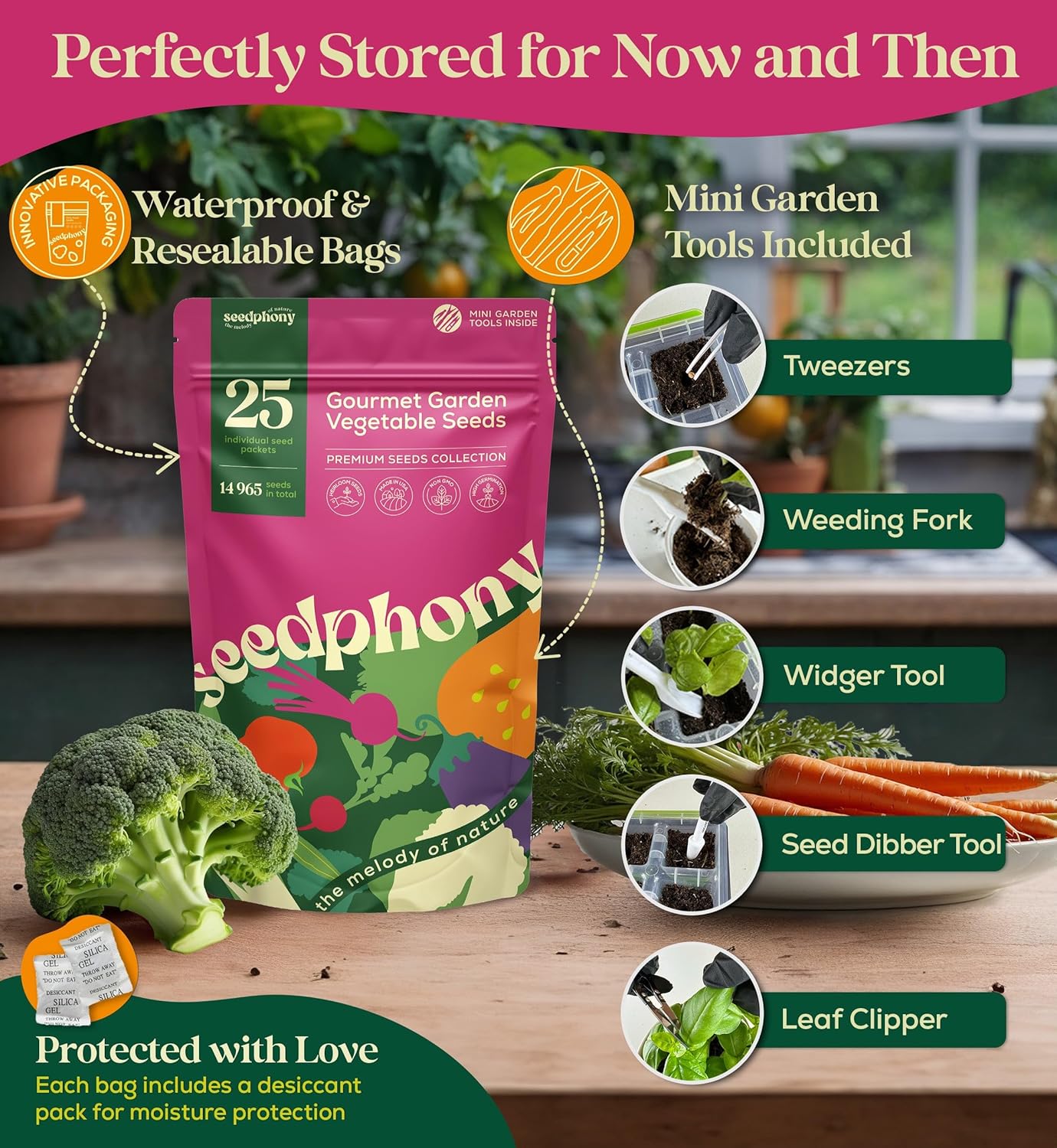 25 Gourmet Garden Vegetable Seeds Variety Pack - 14,965+ Non-GMO Heirloom Vegetables Seeds for Planting Indoor&Outdoor Home Garden Seeds - Gardening Seed Packets for Planting Vegetable Seeds