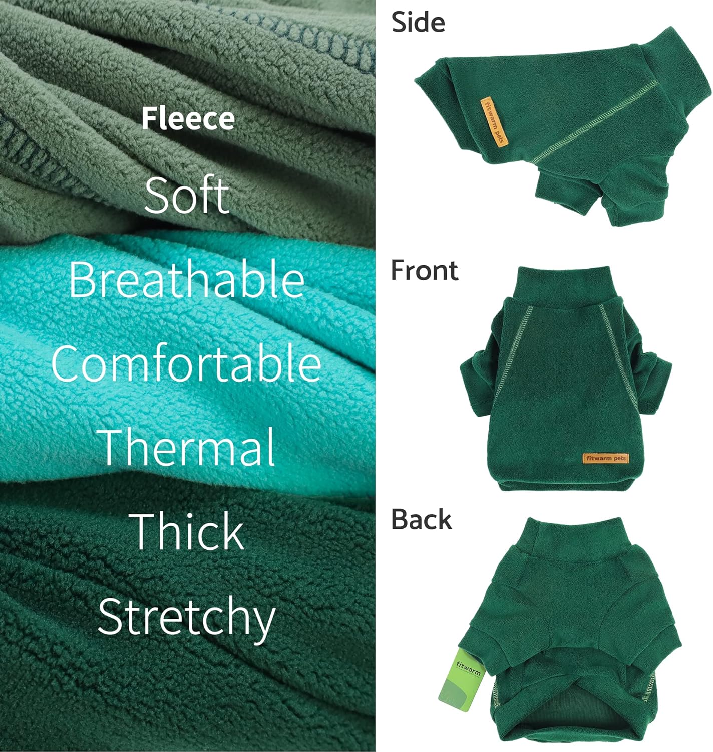 Fitwarm 3 Pack Fleece Sweater, Turtleneck Sweatshirt, Winter Clothes for Small Dogs & Cats, Pet Pullover Jumper, Cat Apparel, Dark Green, Teal Green, Olive Green, Medium
