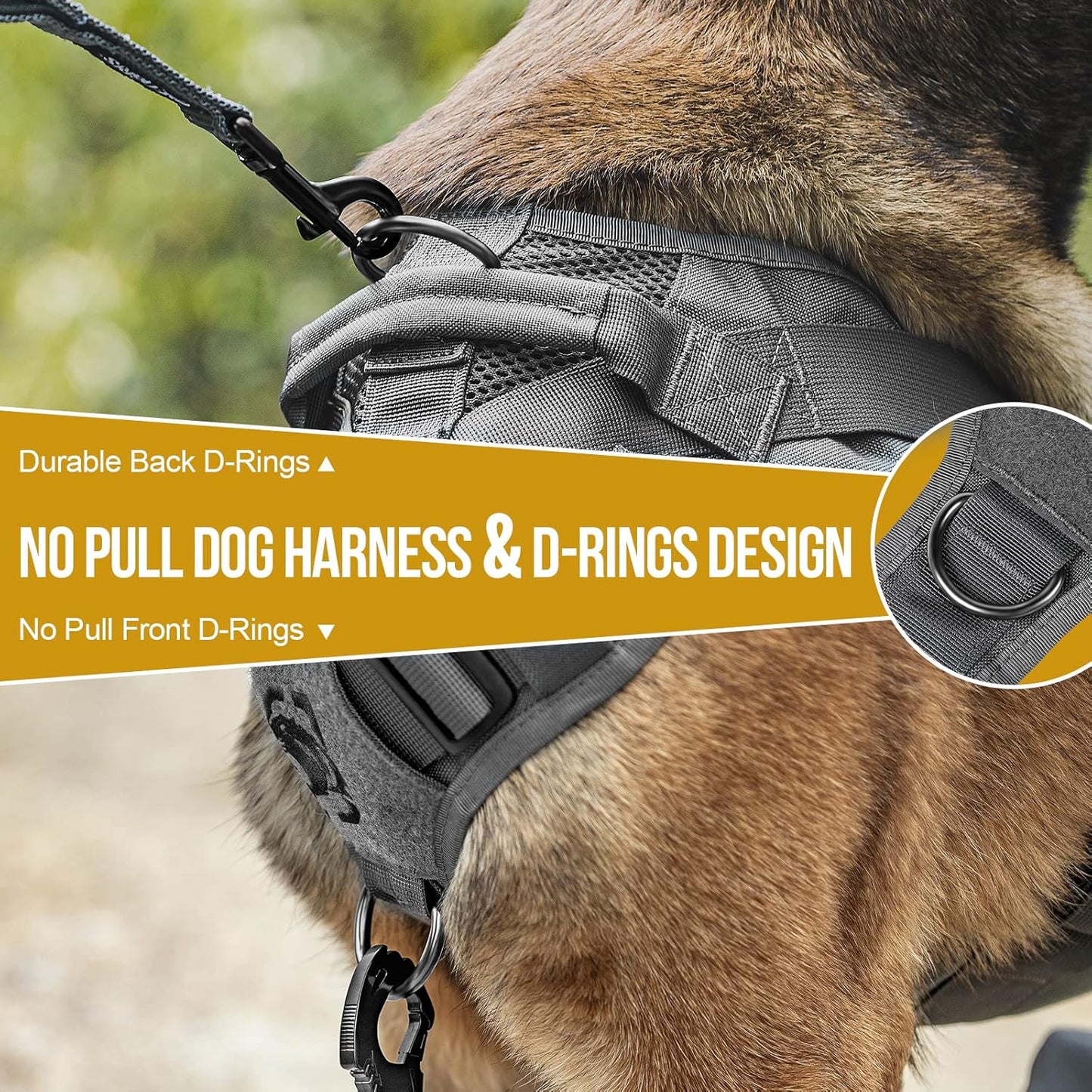 OneTigris Tactical No Pull Dog Harness for Large Dog, Mesh Design Dog Vest Harness Breathable Military Dogs Molle Vests with Handles, Service Dogs Vest Harness for Walking Hiking Training