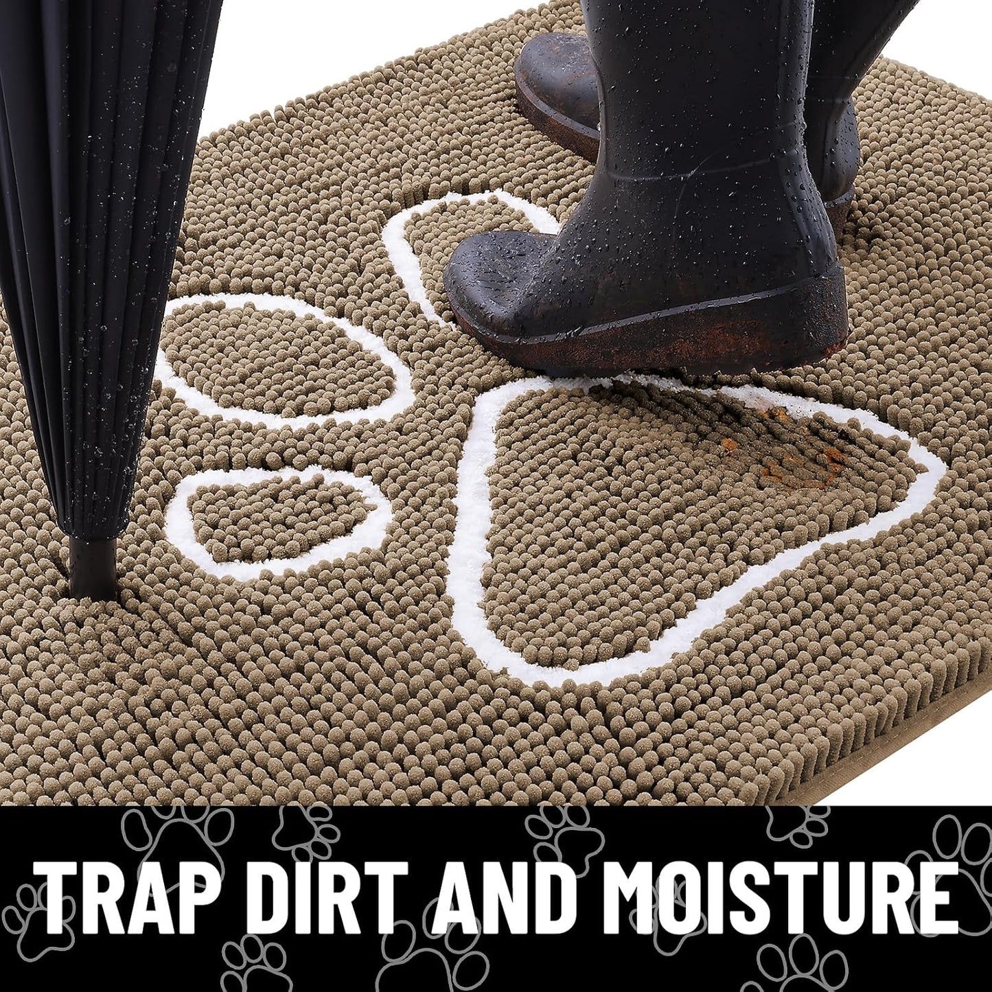 Smiry Dog Door Mat for Muddy Paws, Absorbent Dirt Trapper Non Slip Quick Dry Washable Chenille Mat for Mud Dogs, Entry Rug for Indoor and Outdoor (59x24 Inches, Camel)