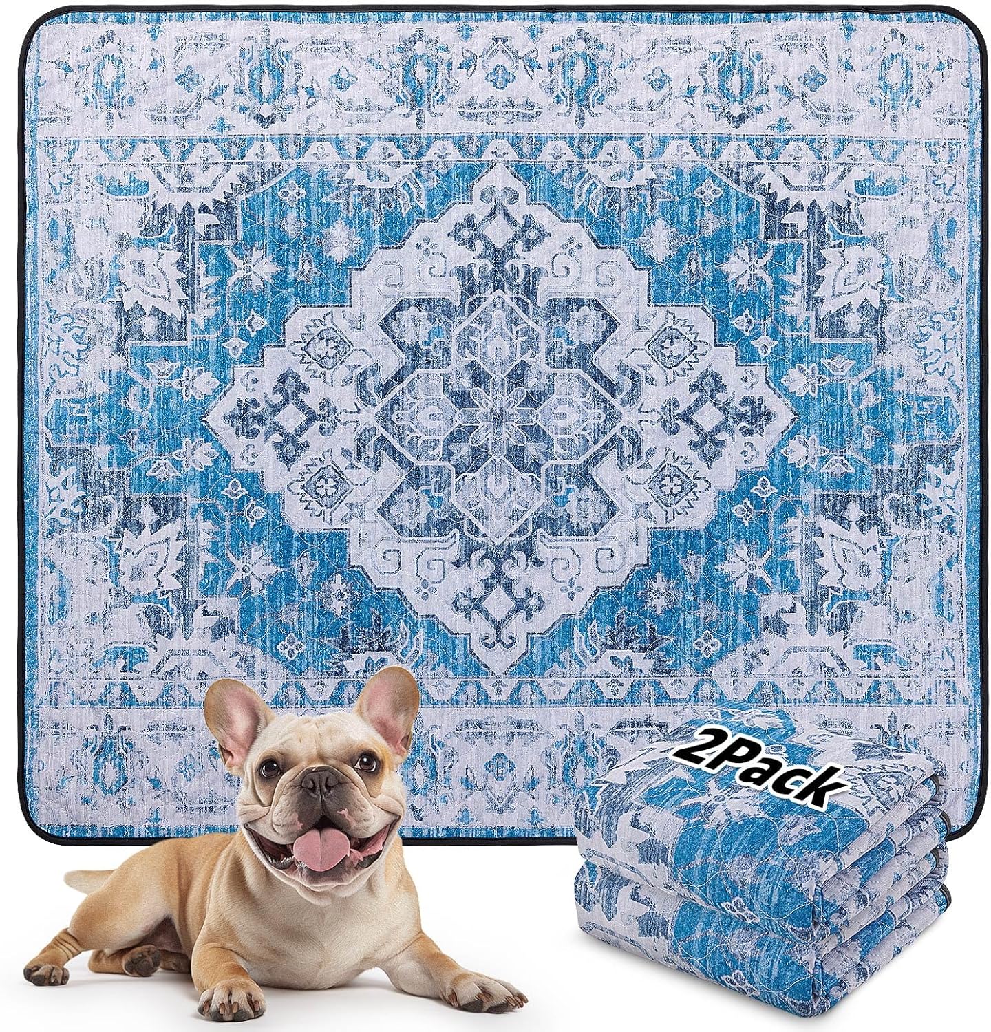 LOOBANI Washable Pee Pads for Dogs, 2 Pack Super Absorbent Reusable Puppy Pads Leakproof Dog Traning Pads, Waterproof Non-Slip Whelping Pad for Floor, Playpen, Crate, Couch-36 x41 (Blue)