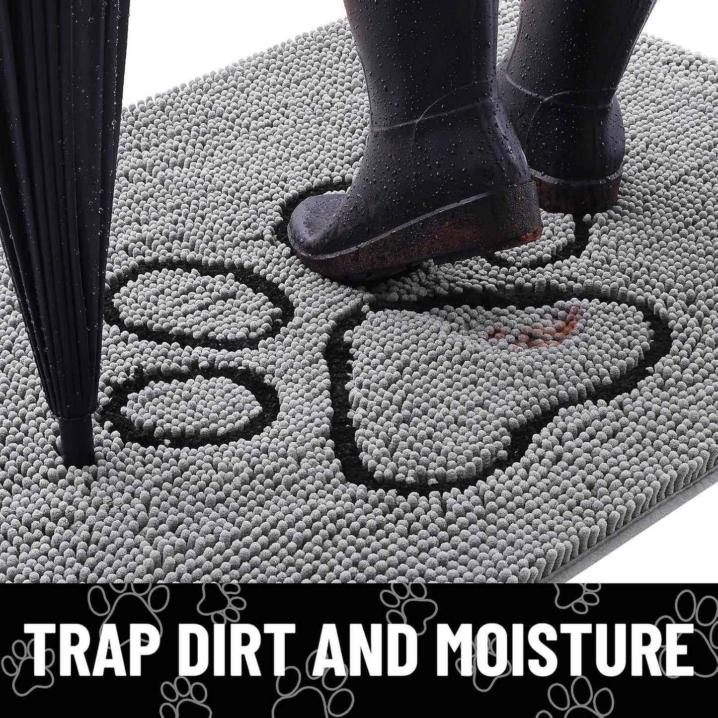 Smiry Dog Door Mat for Muddy Paws, Absorbent Dirt Trapper Non Slip Quick Dry Washable Chenille Mat for Mud Dogs, Entry Rug for Indoor and Outdoor (24x16 Inches, Grey)