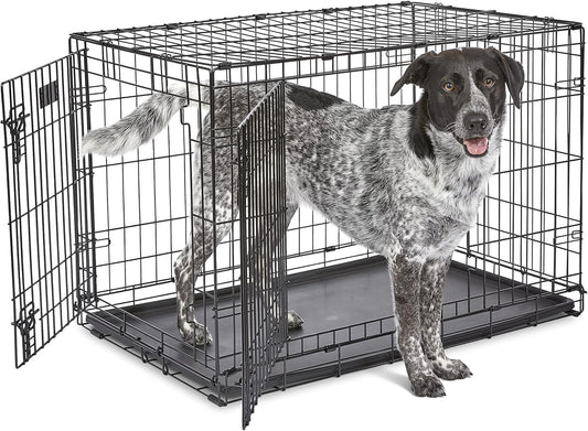 MidWest Homes for Pets 36-Inch Two-Door iCrate Folding Dog Crate with Divider Panel, Leak-Proof Tray & Secure Latches – Metal Wire Kennel for M-L Breeds – Portable, Durable & Easy to Assemble