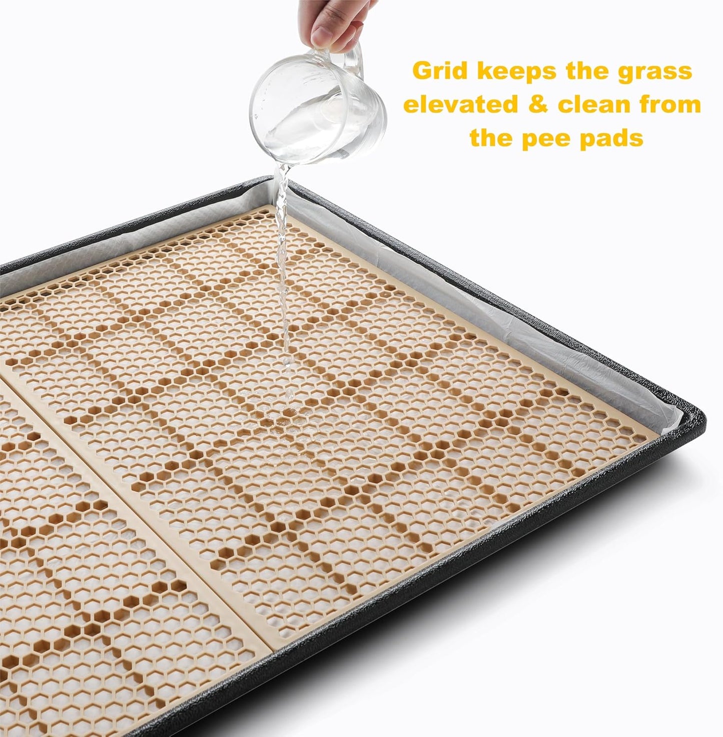 MEEXPAWS Dog Grass Pad with Tray Large, New Generation Odor Free Instant-Penetration Artificial Grass for Dog Potty with Tray, Indoor Dog Litter Box for Balcony,Hemmed Edge, Disposable Pee Pad, Green