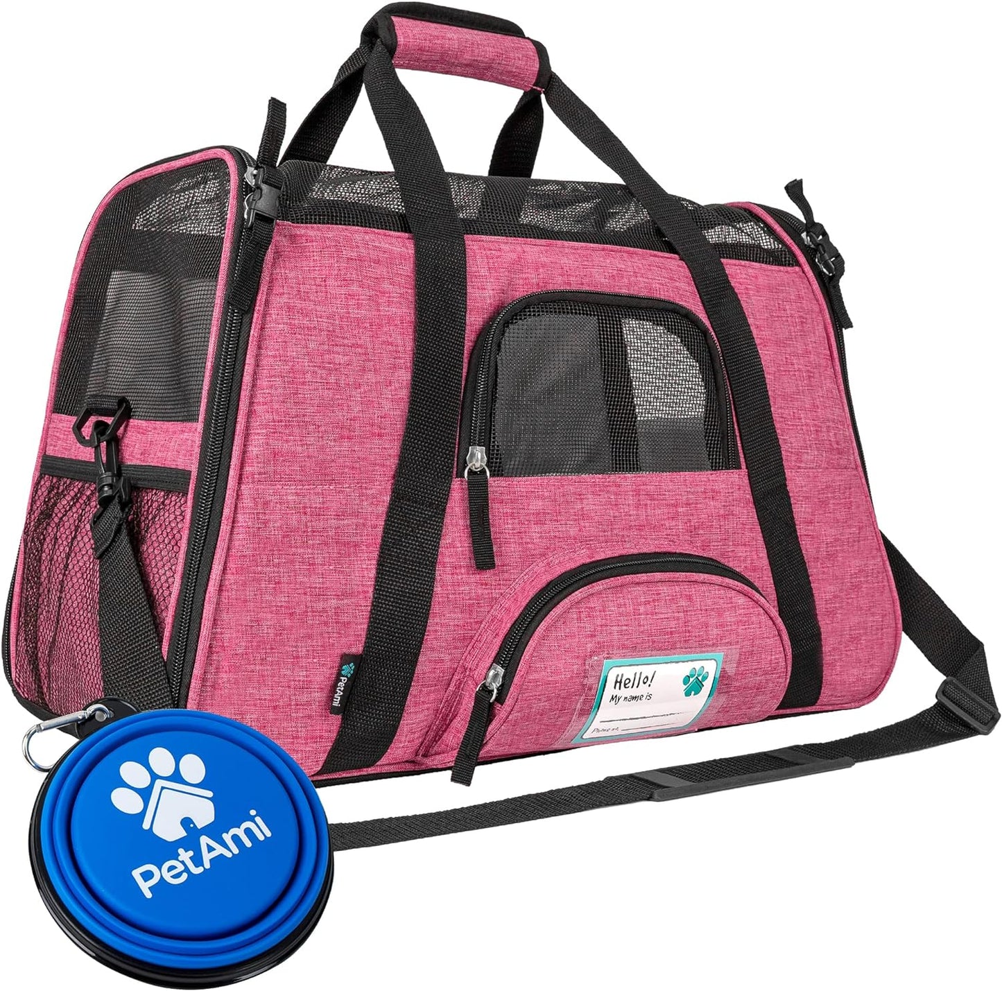 PetAmi Airline Approved Pet Carrier for Cat, Soft Sided Dog Carrier for Small Dog, Cat Travel Supplies Accessories Indoor Cat, Ventilated Pet Carrying Bag Medium Large Kitten Puppy, Large Heather Pink
