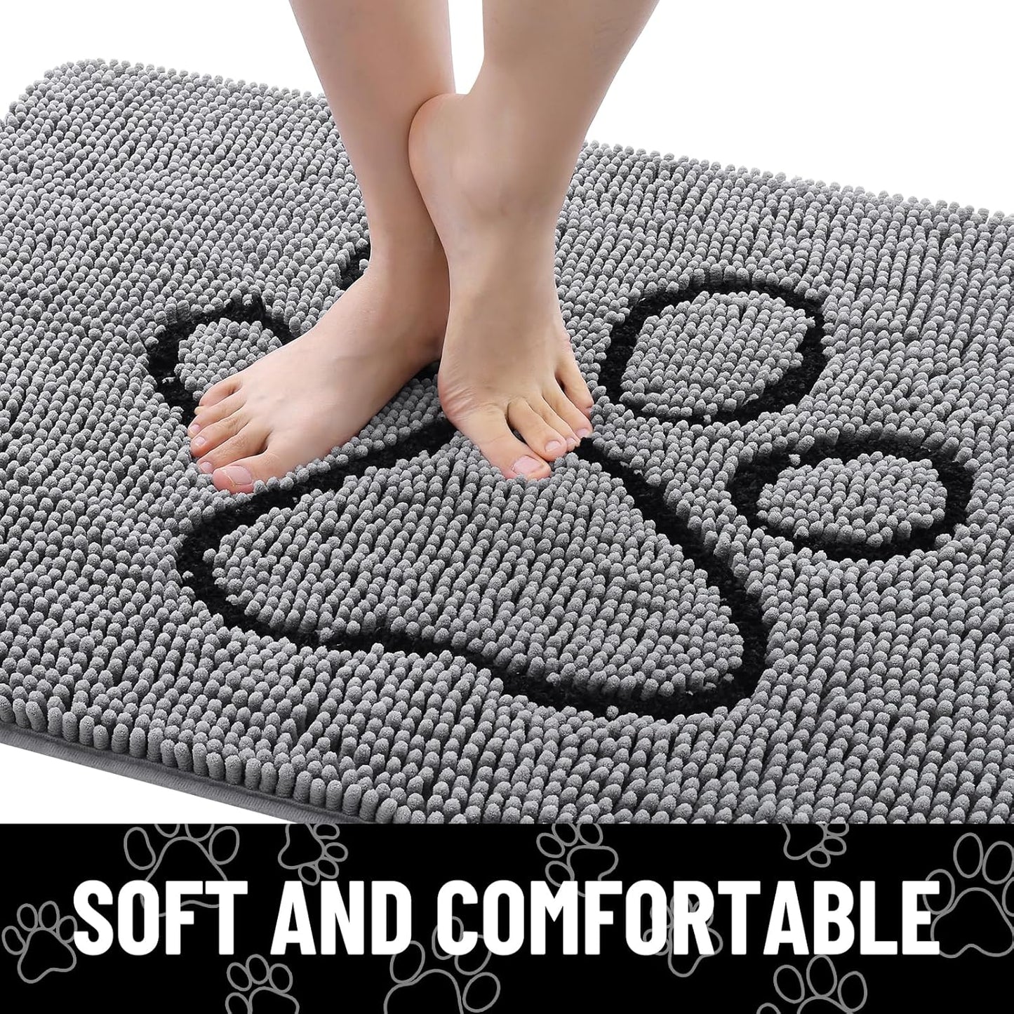 Smiry Dog Door Mat for Muddy Paws, Absorbent Dirt Trapper Non Slip Quick Dry Washable Chenille Mat for Mud Dogs, Entry Rug for Indoor and Outdoor (24x16 Inches, Grey)