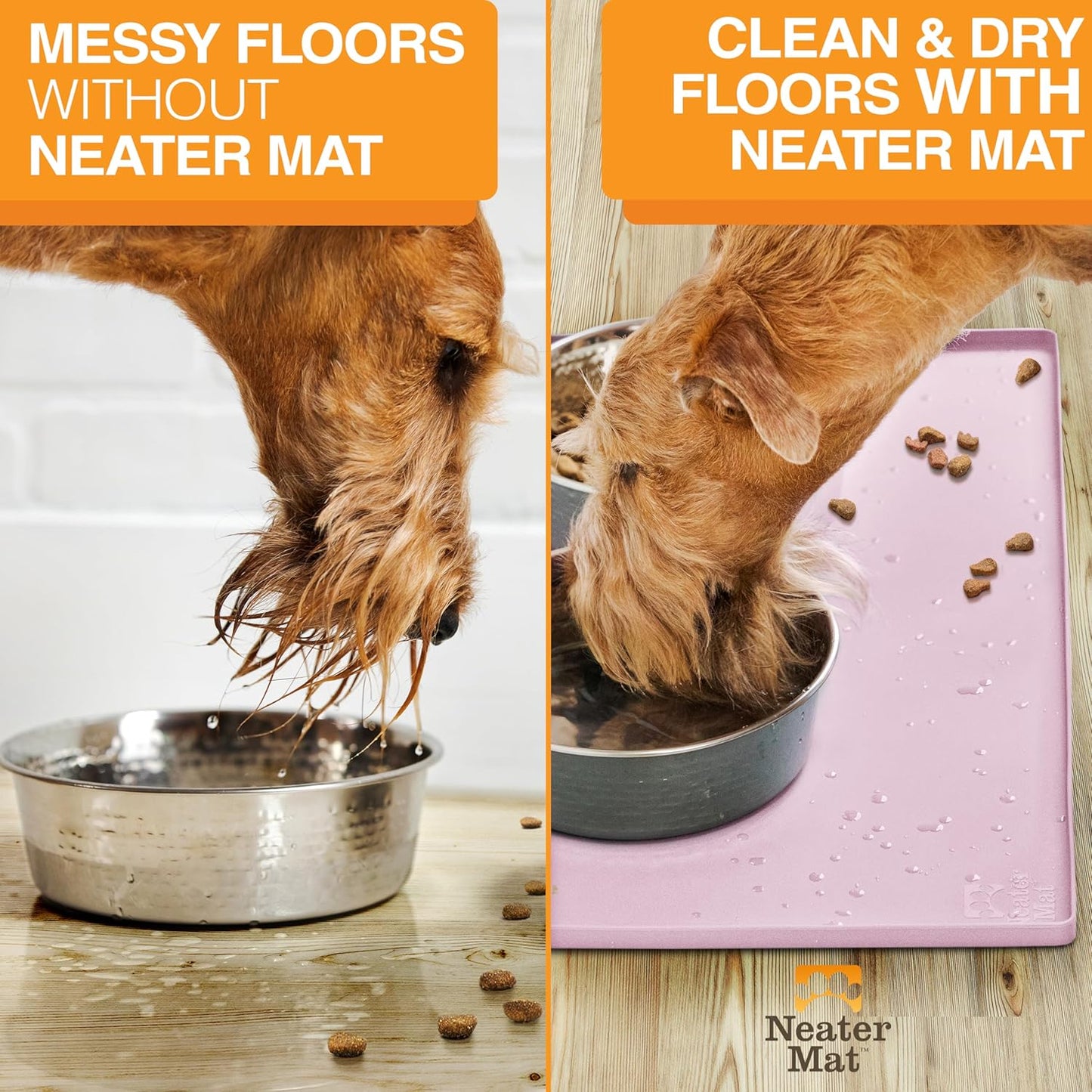 Neater Pet Brands Neater Mat Pet Mats for Food and Water, Cat & Dog Bowl Mat Waterproof Silicone, Feeding Tray, Dog Food Mats for Floors, Placemat w/Raised Edge for Under Bowls, 19” x 12”, Light Pink
