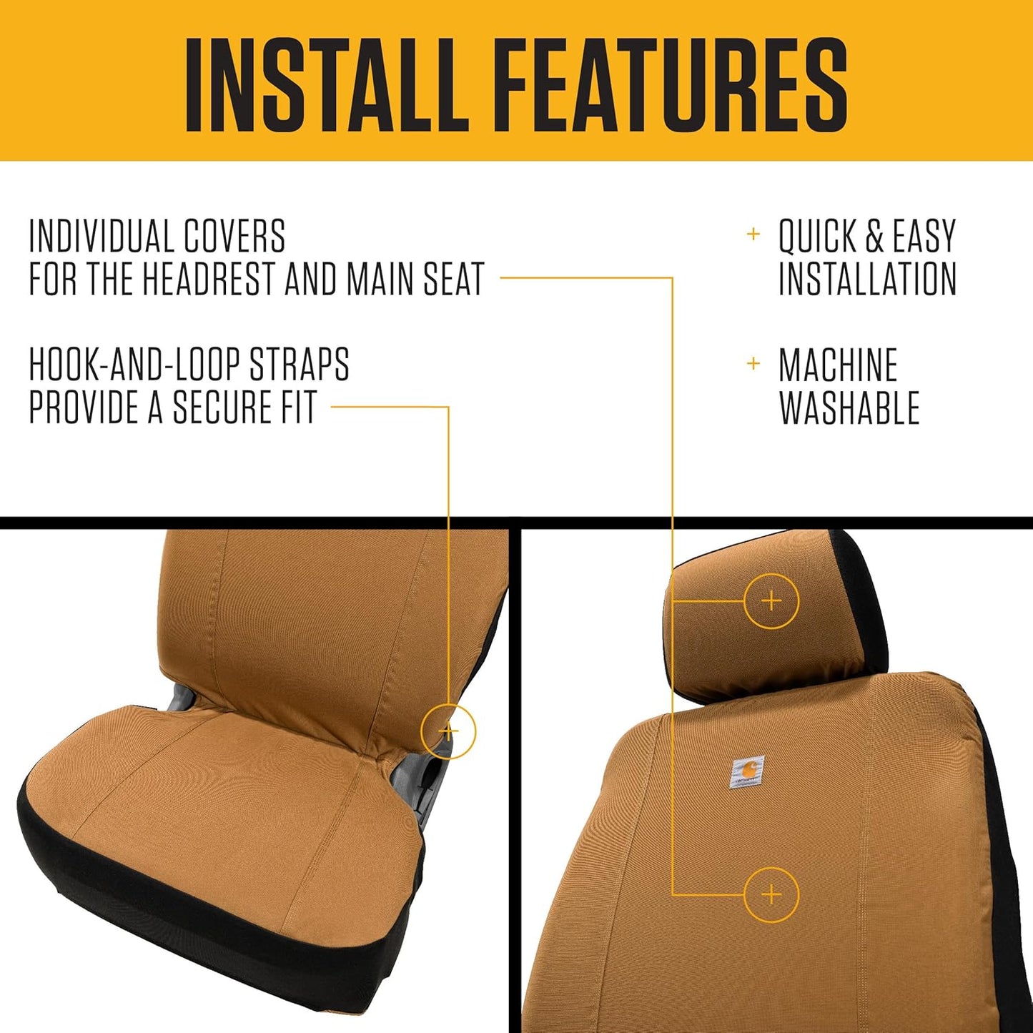 Carhartt Universal Nylon Duck Canvas Fitted Bucket Seat Cover, Durable Seat Protection with Rain Defender, Single, Port