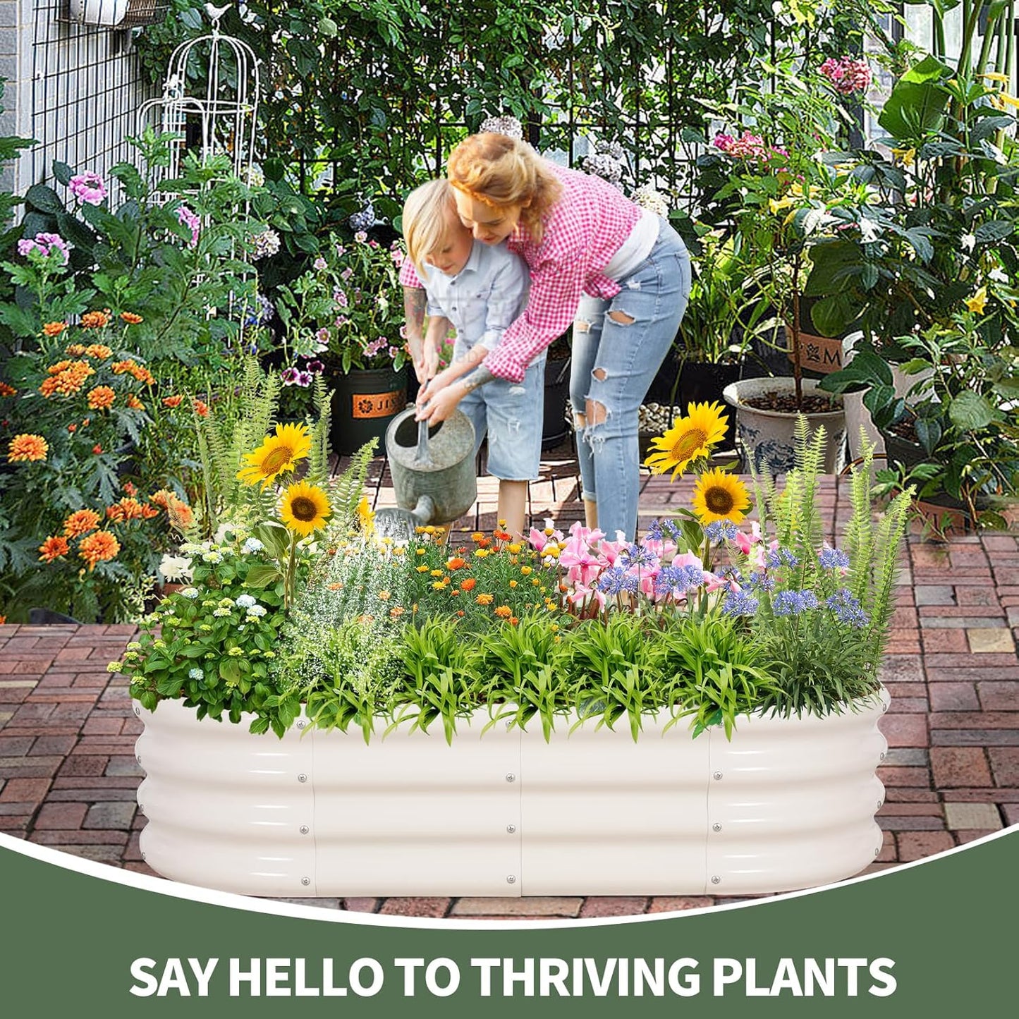 1MORE Galvanized Raised Garden Bed- Planter Garden Boxes Outdoor, Raised Beds for Gardening, 4x2x1ft Metal Garden Bed Kit for Vegetables Flower, Planter Raised Beds with Tools.White-2pack