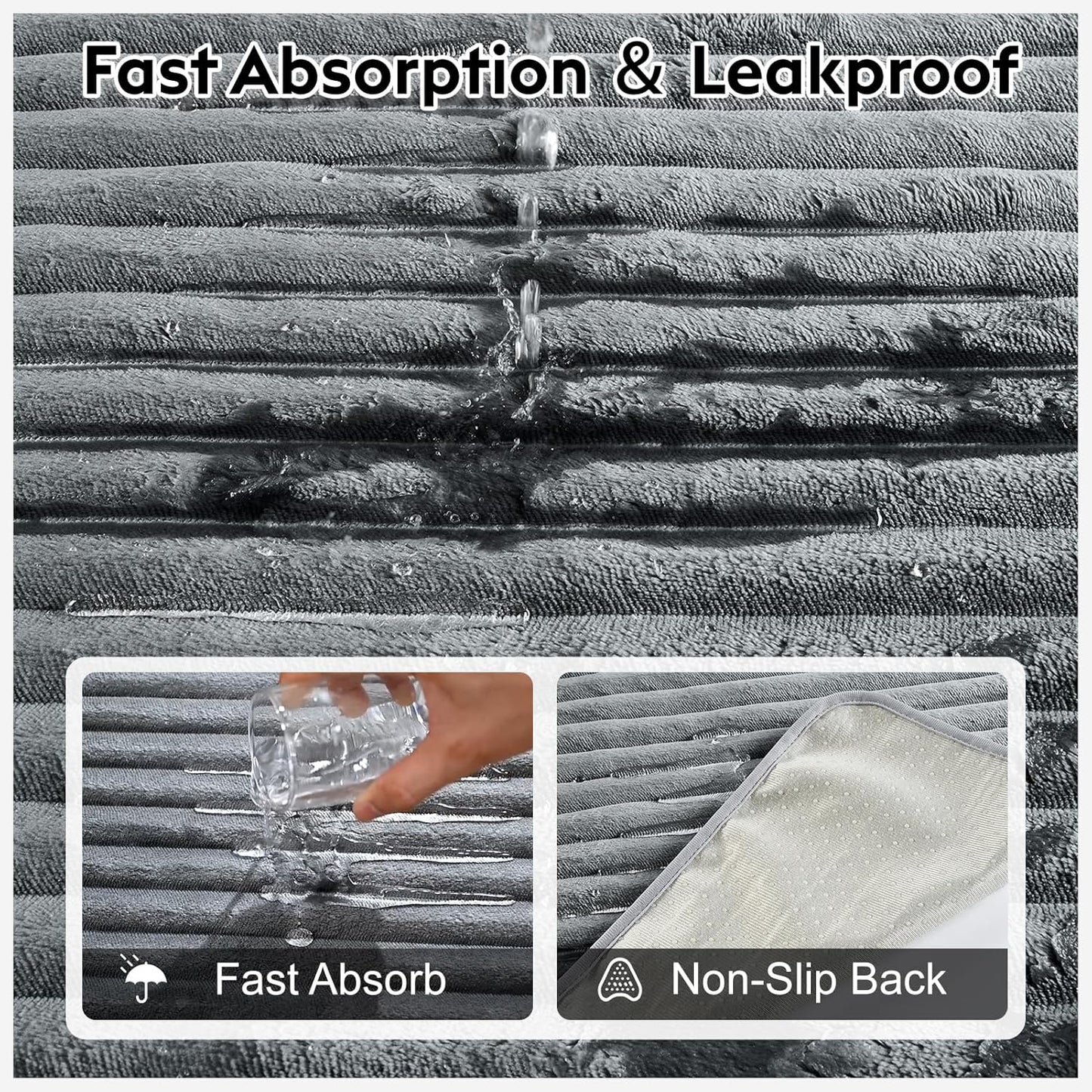 Flannel Washable Pee Pad for Dogs - 2 Pack Reusable Dog Pee Pads, Puppy Pads, Fast Absorb Pet Playpen Mat with Non-Slip Back, Waterproof Puppy Training Pad. (Dark Grey, 24" X 36")