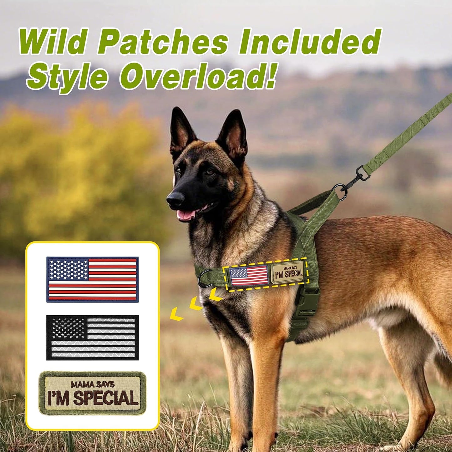 Forestpaw No Pull Dog Harness - Soft Flannel Padded Tactical Dog Vest Harness with Quick Release Buckle, Adjustable Reflective Pet Harness for Large Dogs Walking Training,Green XL
