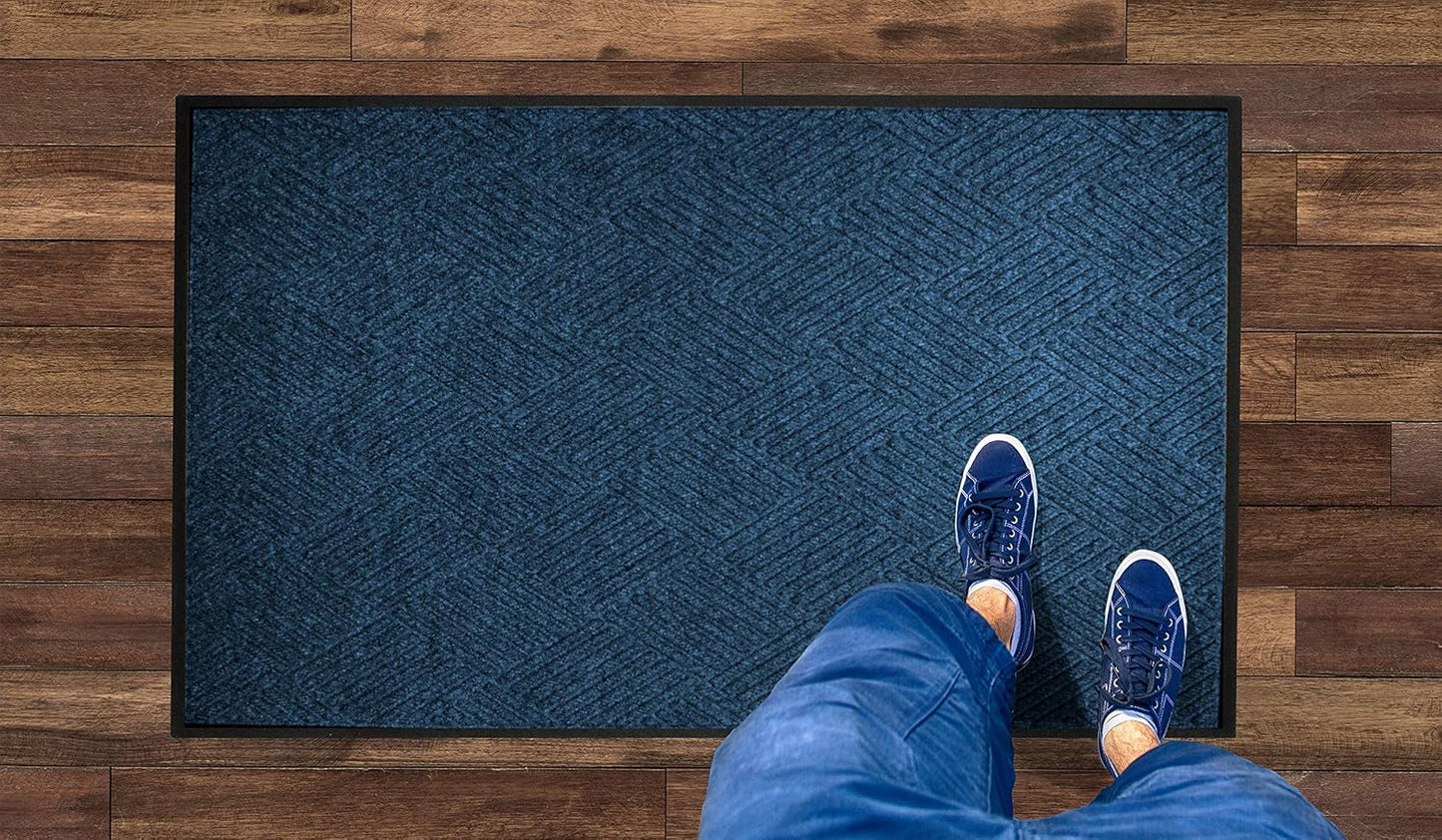WaterHog Diamond | Commercial-Grade Entrance Mat with Rubber Border – Indoor/Outdoor, Quick Drying, Stain Resistant Door Mat (Navy, 3' x 6')