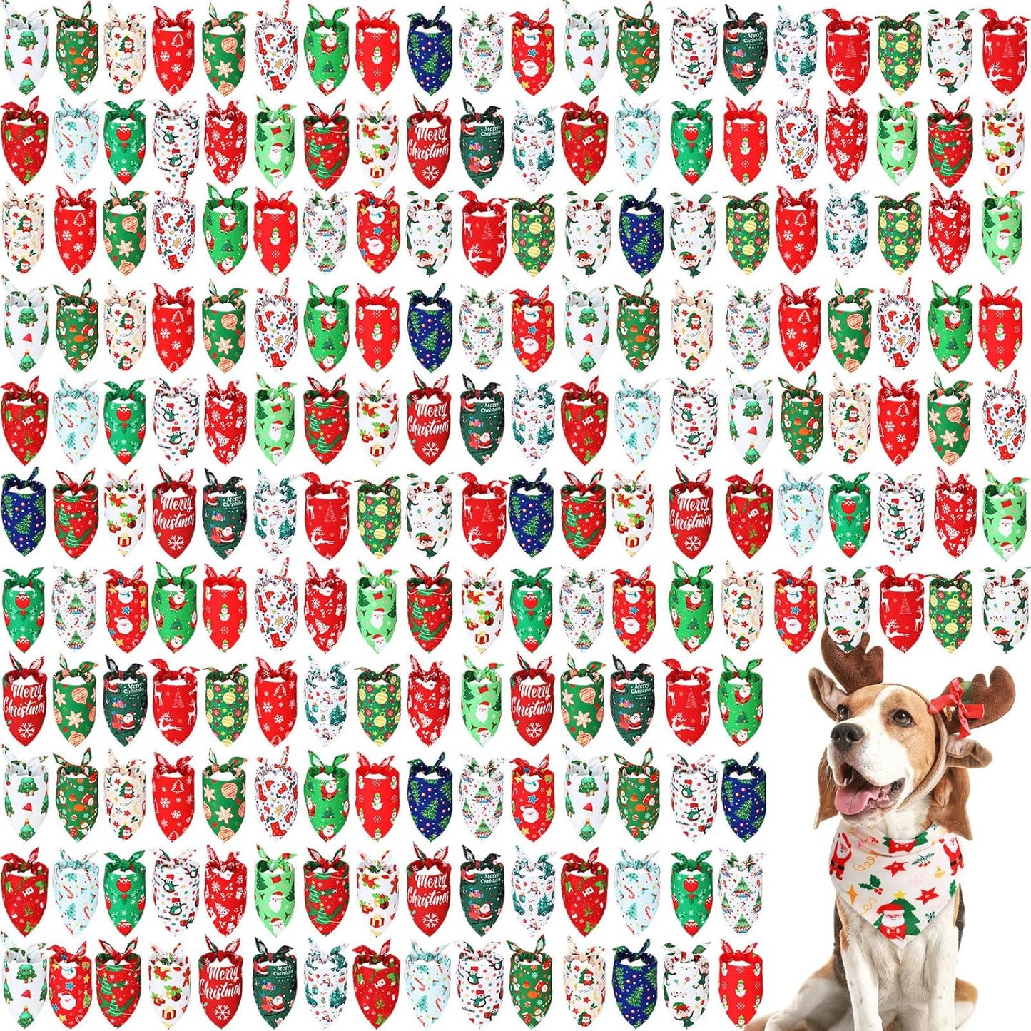 Abbylike 200 Pieces Christmas Dog Bandanas Bulk Xmas Dog Bandanas for Dogs Dog Kerchief Set Bibs Triangle Dog Scarf for Pet Christmas Costume Accessories Decoration
