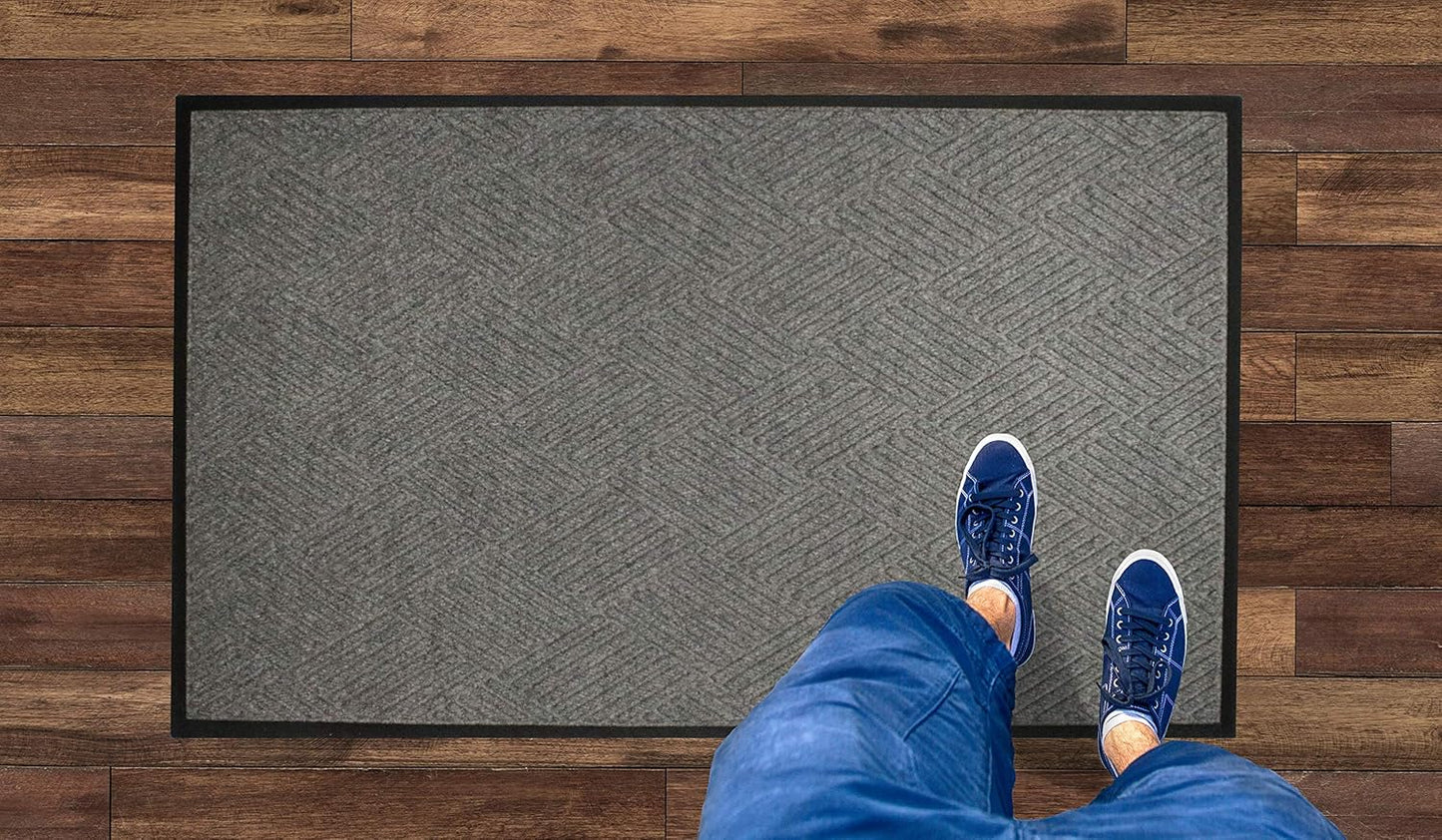 M+A Matting 208540410 WaterHog Diamond | Commercial-Grade Entrance Mat with Rubber Border – Indoor/Outdoor, Quick Drying, Stain Resistant Door Mat (Charcoal, 4' x 10')