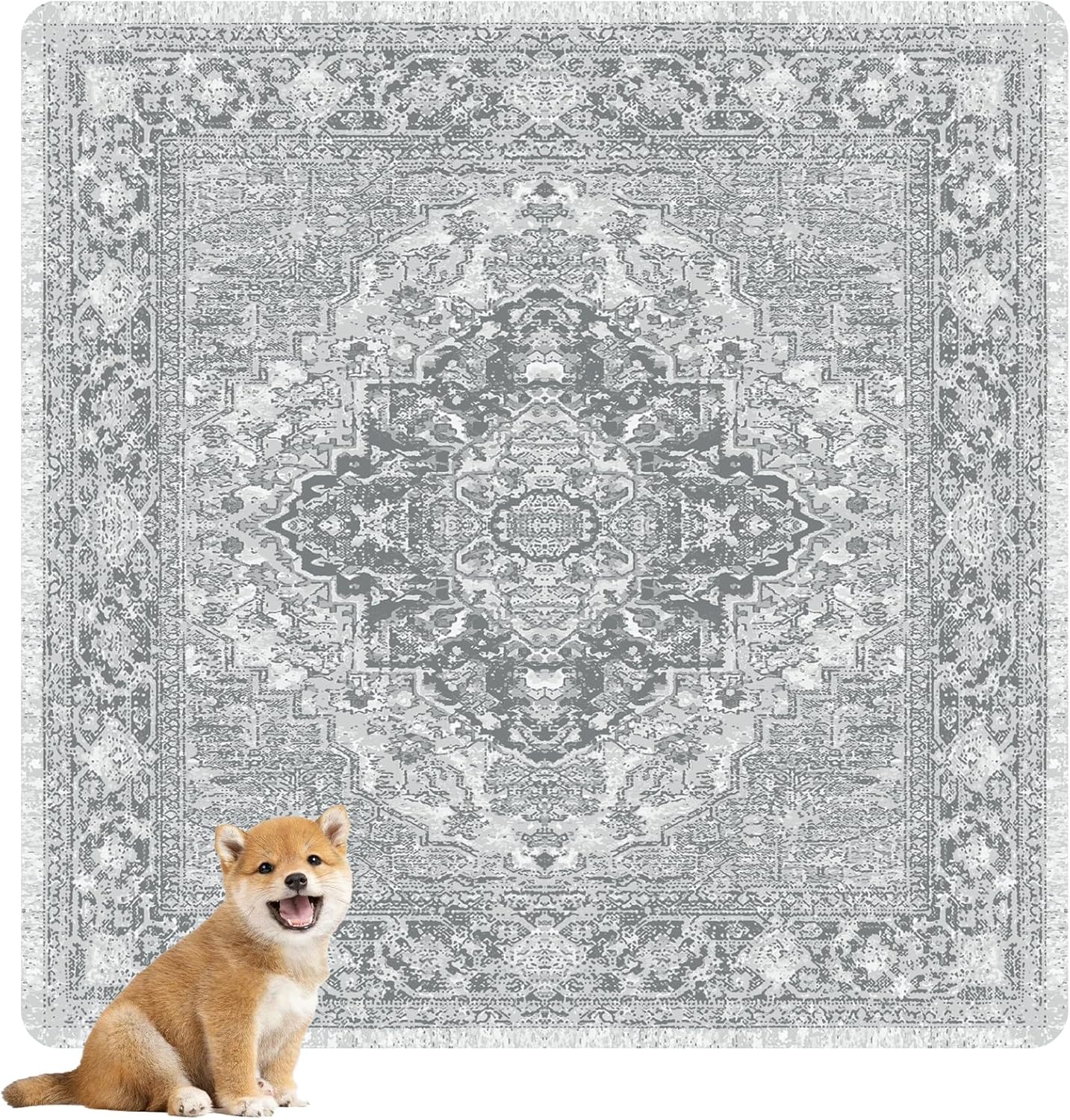 nunubaby Washable Pee Pads for Dogs, Stylish, Non-Slip and Leak-Proof Pee Pads. Reusable Potty Pads for Dogs for Crates and Floors.(Gray/Geo, 54" x54" )