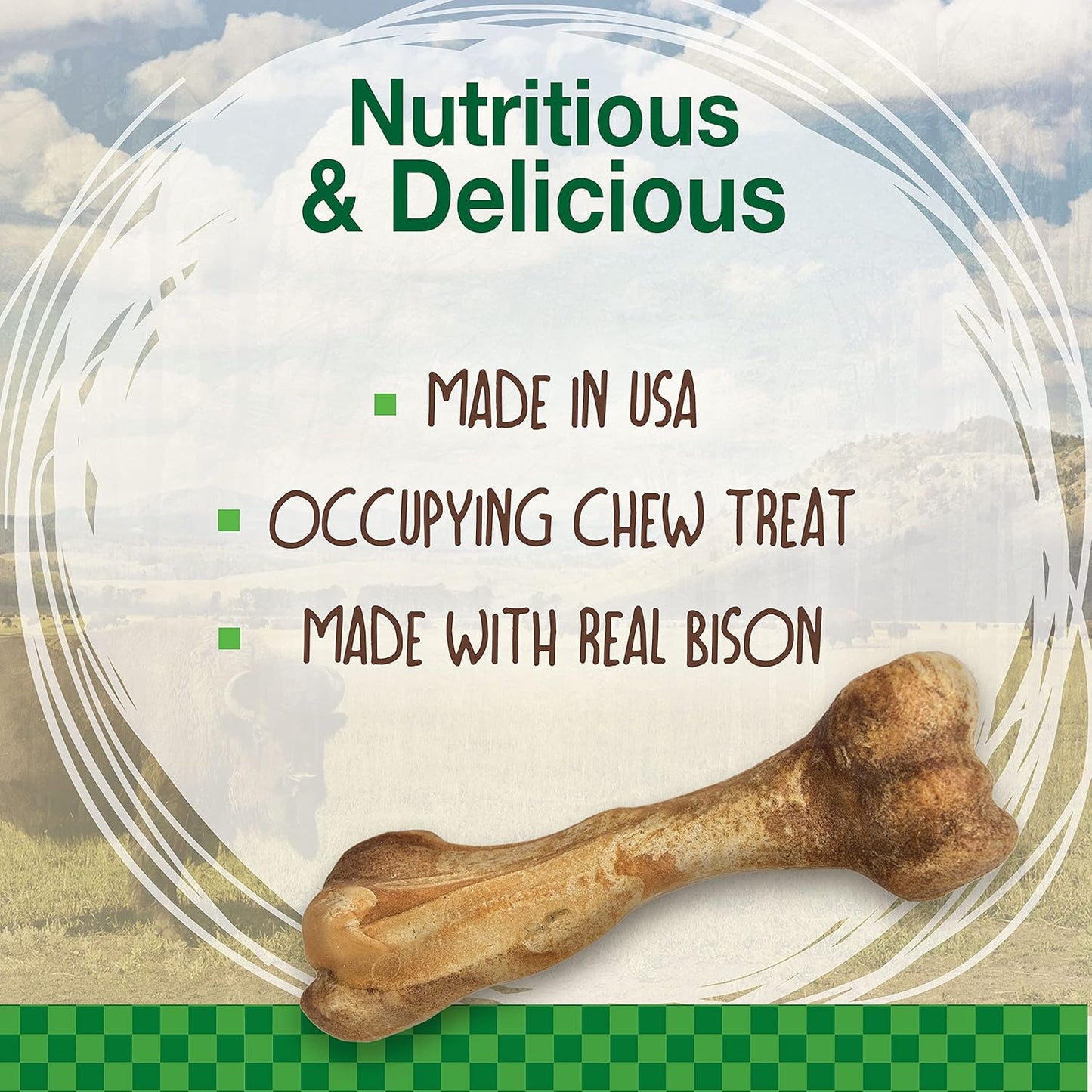 Nylabone Healthy Edibles WILD Natural Longer-Lasting Chew Treats, Bison Flavor, Large Dogs Up to 50 lbs - Made in USA (1 Count)