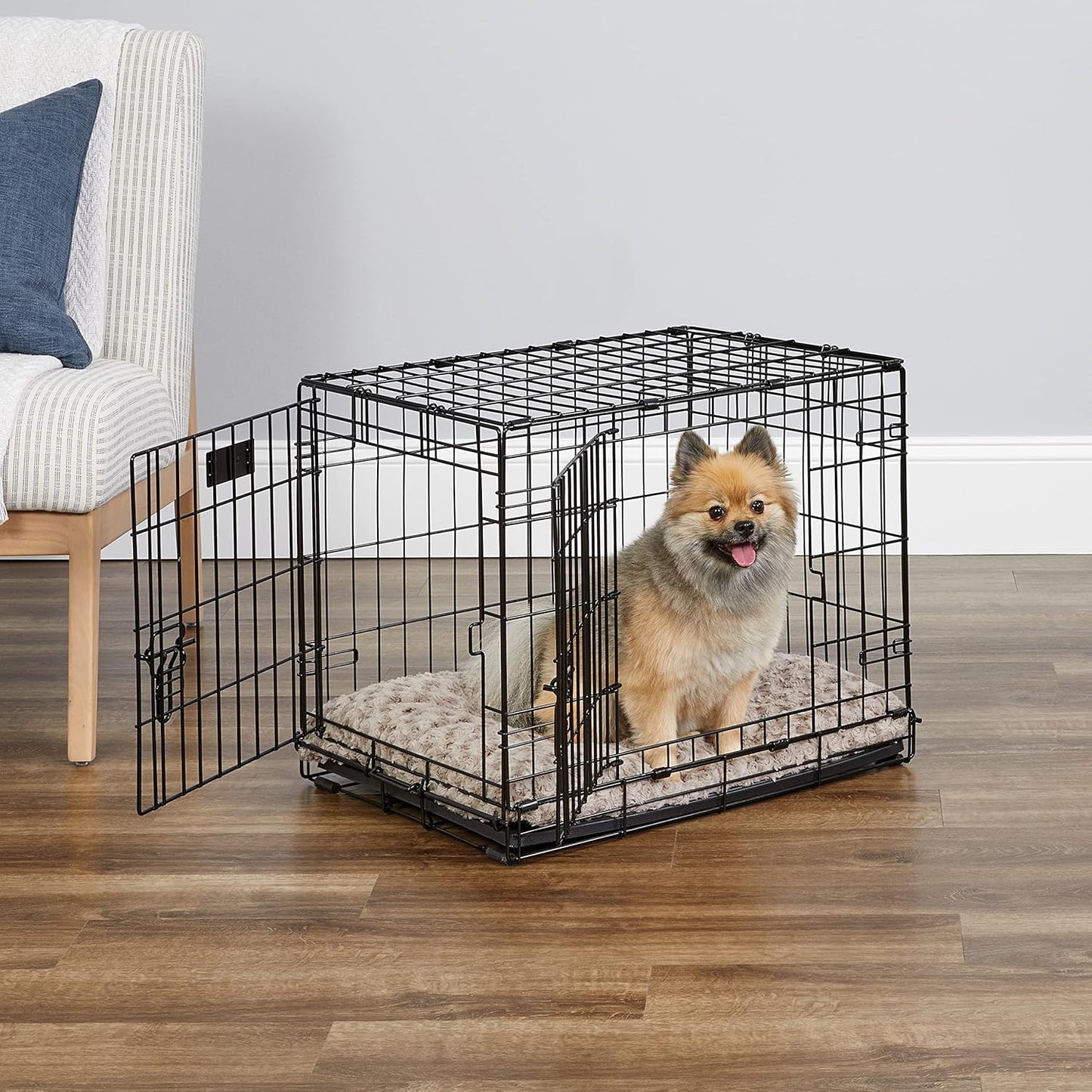 MidWest Homes for Pets 24-Inch Two-Door iCrate Folding Dog Crate with Divider Panel, Leak-Proof Tray & Secure Latches – Metal Wire Kennel for Small Breeds – Portable, Durable & Easy to Assemble