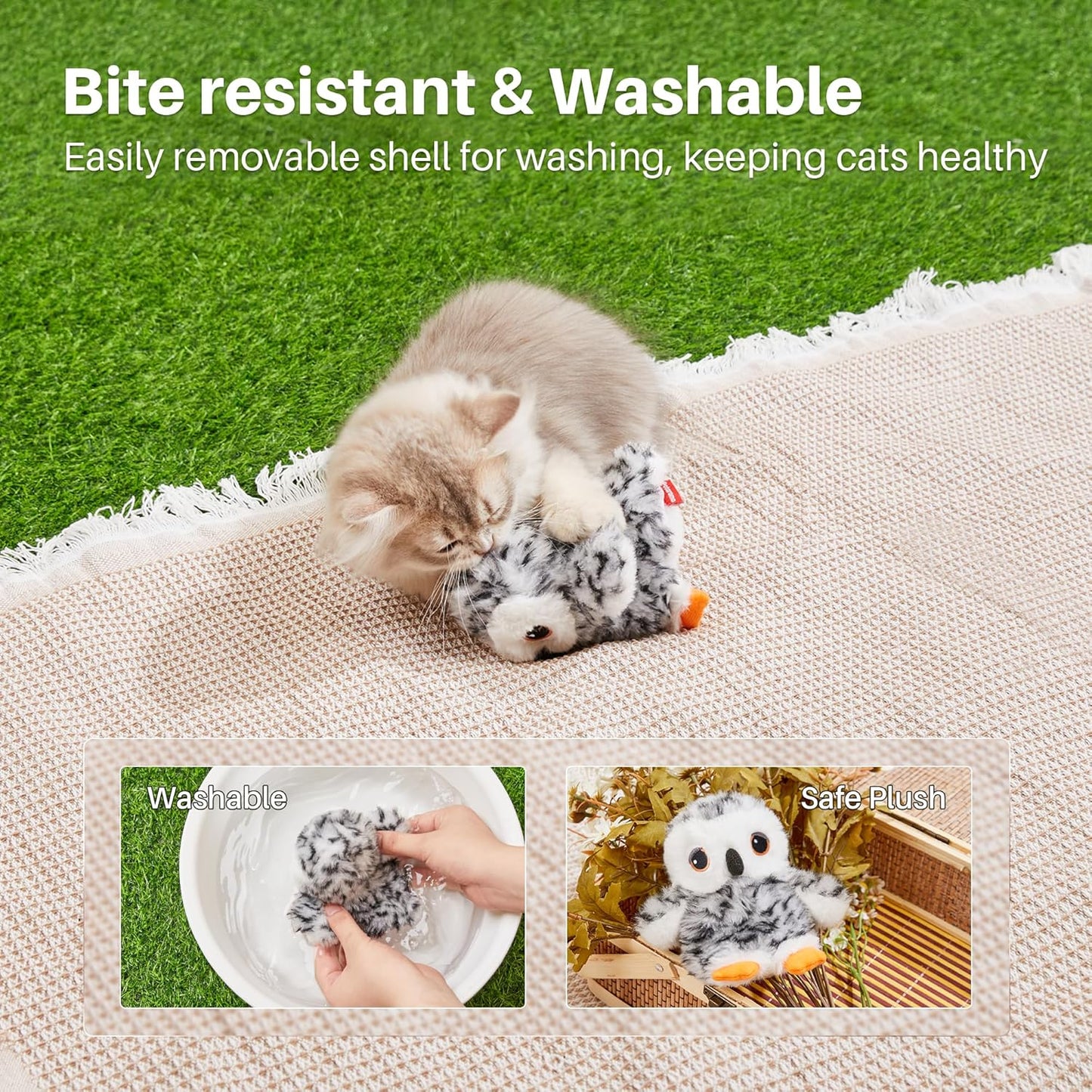 Potaroma Flapping Owl Cat Toys (No Flying), Lifelike Bird Chirp, Rechargeable Touch Activated Kitten Toy, Interactive Catnip Kicker Exercise Toys 4.0" for All Breeds