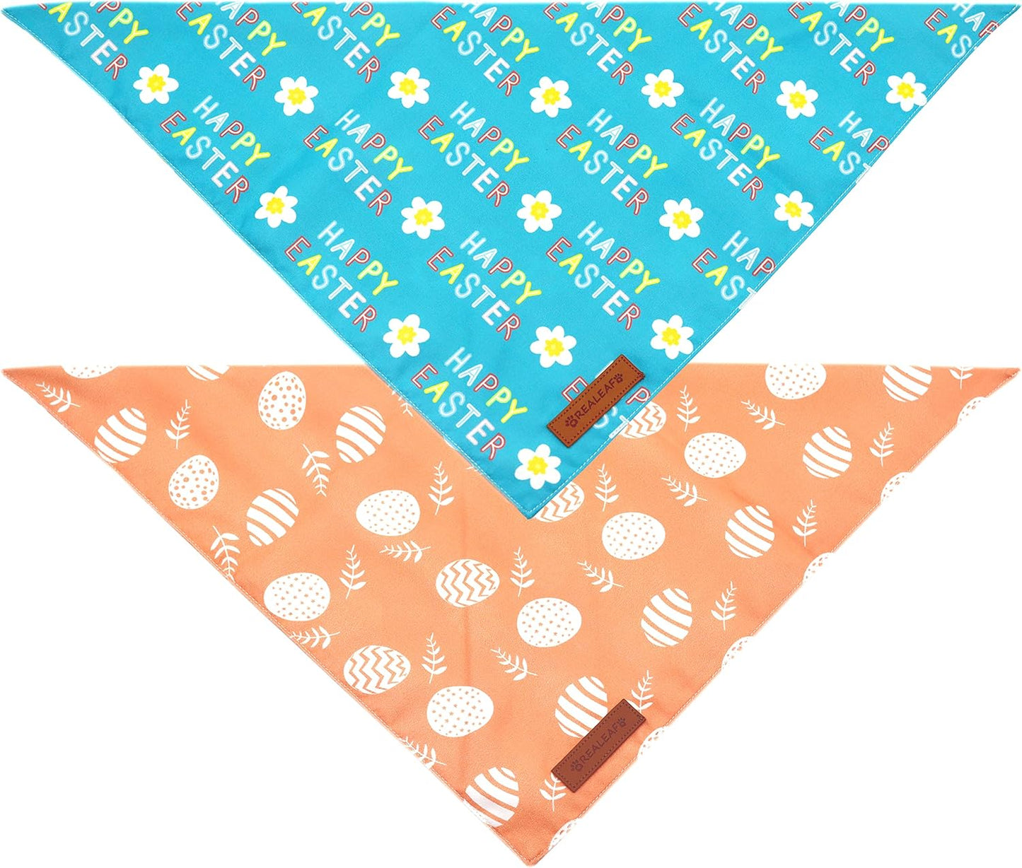 Realeaf Happy Easter Dog Bandanas 2 Pack, Reversible Pet Scarf for Boy and Girl, Premium Durable Fabric, Holiday Bandana for Small Medium Large and Extra Large Dogs (Large)
